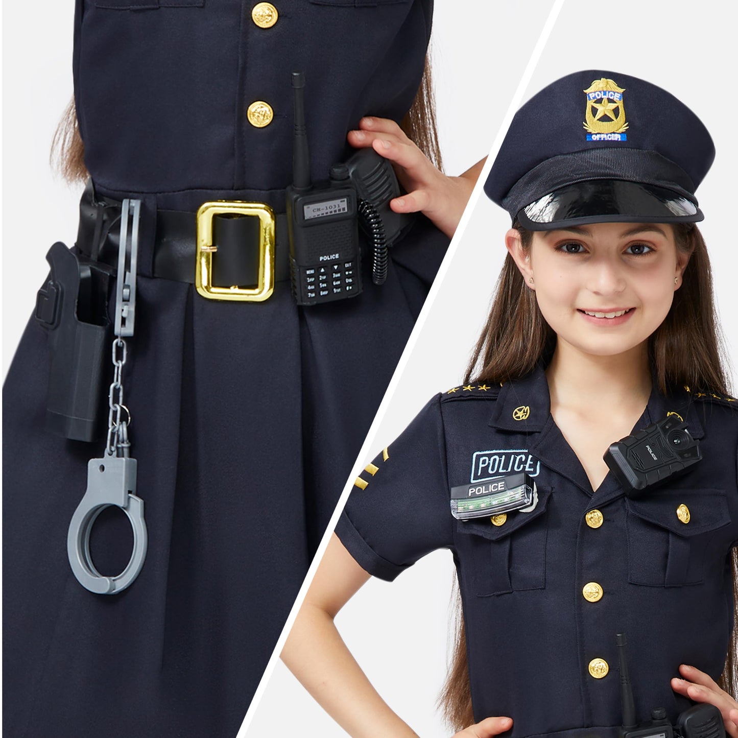 Spooktacular Creations Girls Police Officer Costume With Accessories - Kids Role Play Halloween Dress Up Party, Carnival Cosplay (Small, Black)