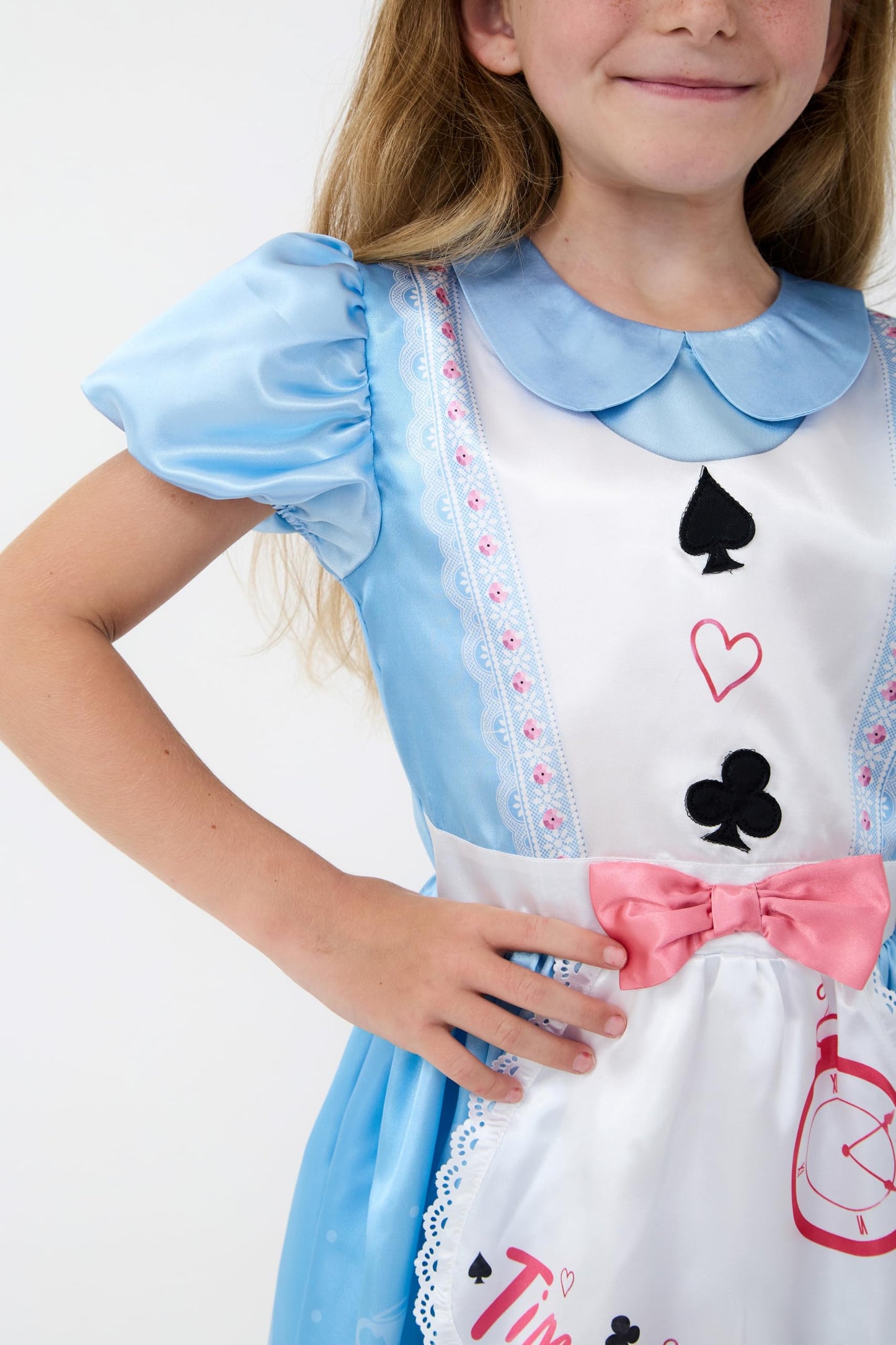 Blues Group Wonderland Alice Girls Costume with Bow Headband, Book Character Fancy Dress, World Book Day, Party Outfit, Ages 3-10 (6-8 Years)