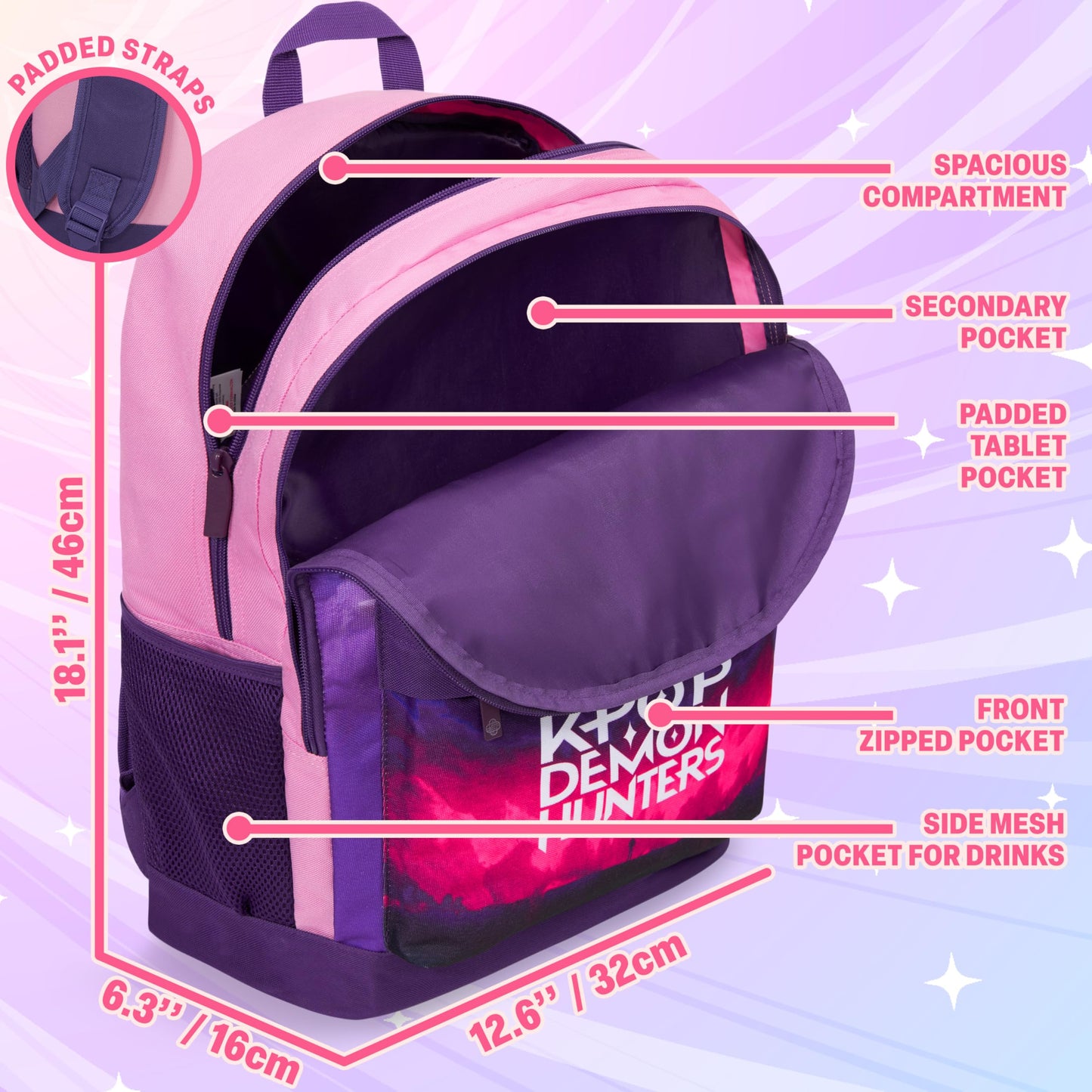 Huntrix Kpop Demon Hunters Girls Backpack - Adjustable Straps