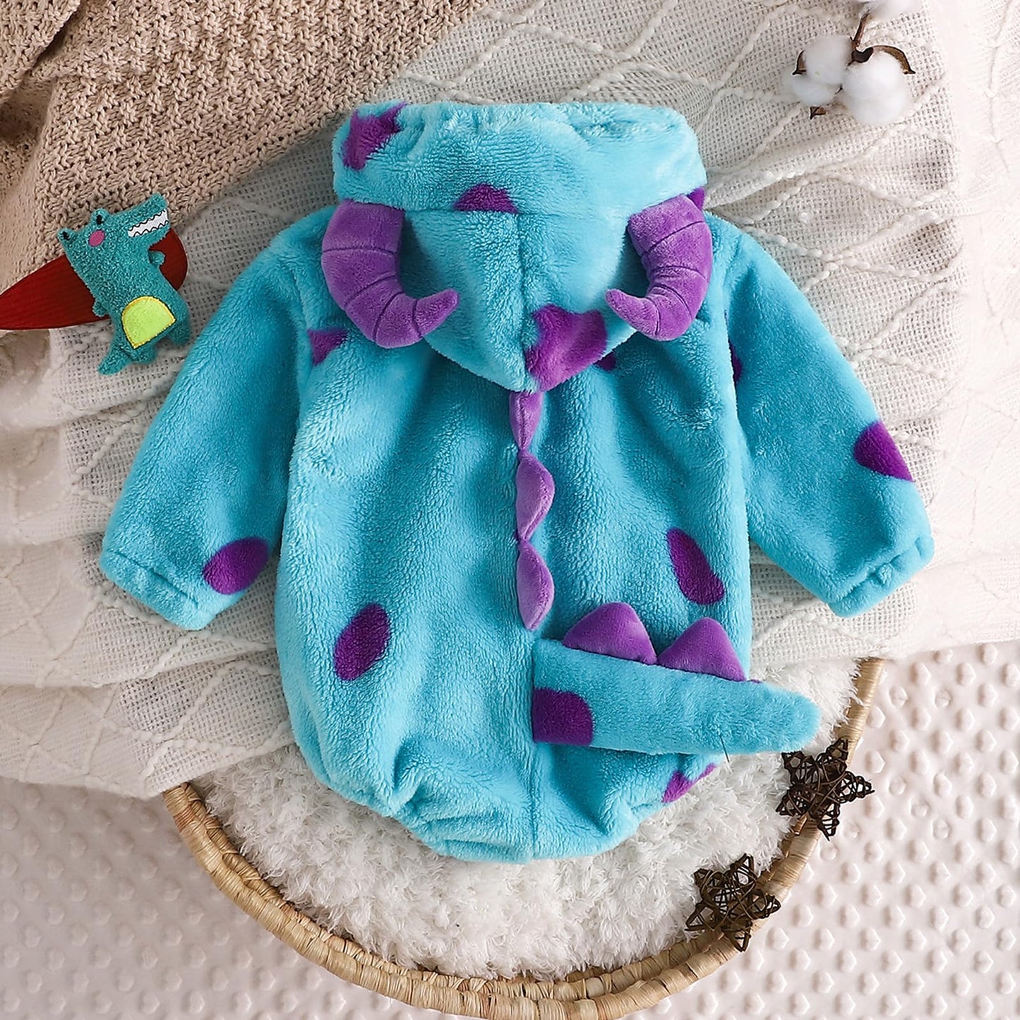 BABWWNIX Toddler Baby Boy Girl Halloween Animal Costume Fuzzy Warm Hooded Romper Funny Cosplay Zip-Up Jumpsuit Outfits Gifts (D-Blue, 6-9 Months)