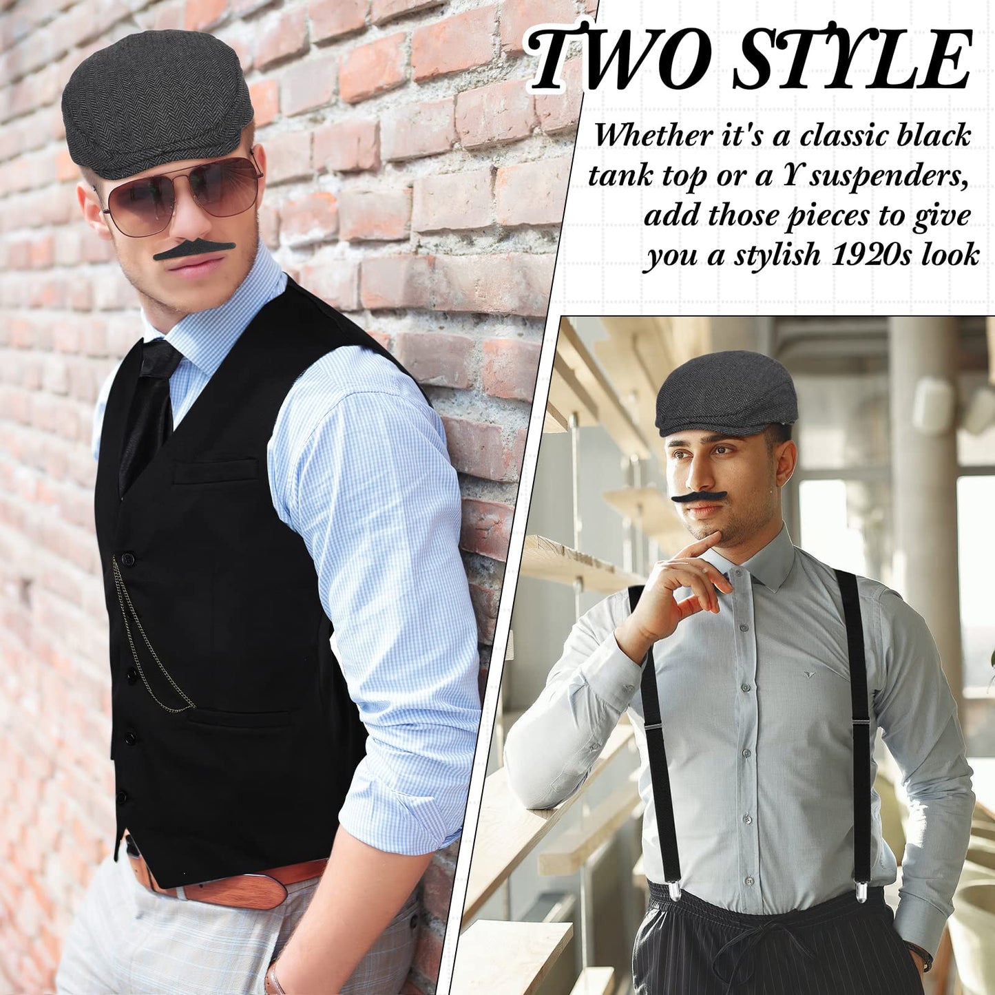 1920s Mens Gangster Costume Accessories Set - Vest - Newsboy Hat