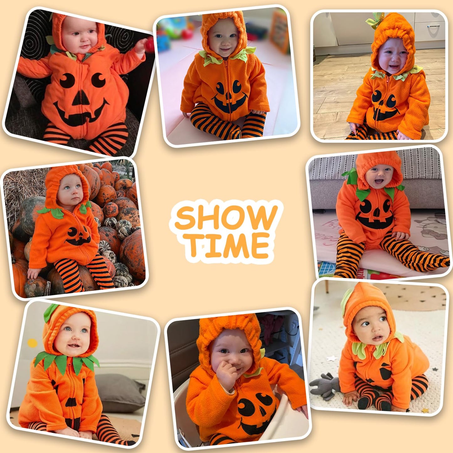 TenhCreek Baby Pumpkin Costume, Long Sleeve Baby Girls Boys Pumpkin Outfit, Soft Fleece Infant Pumpkins Outfit, Hooded Babys Pumpkins Costumes with Footed Pants Set, Babies Halloween Clothes (0-18M)