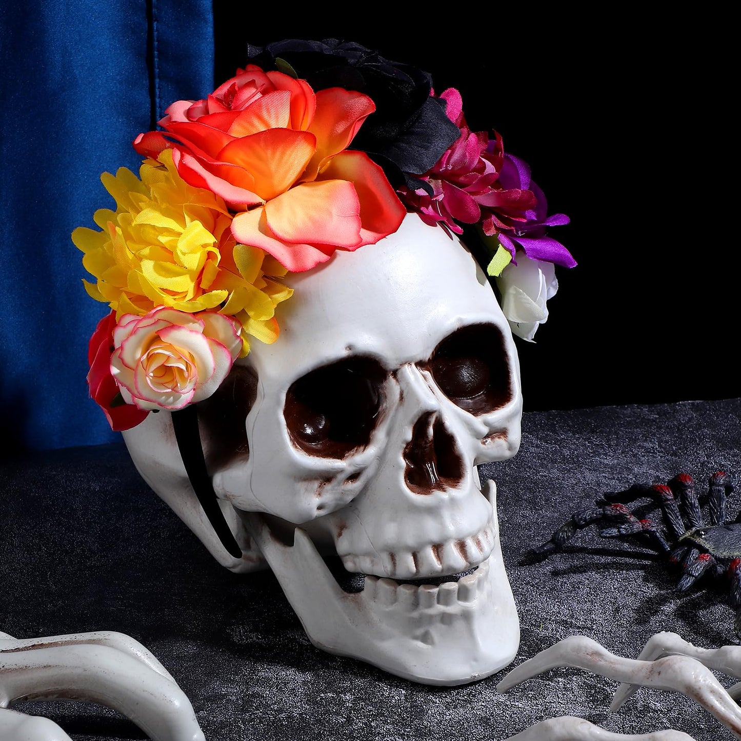 Amabro Halloween Headbands, Floral Day of the Dead Headband Mexican Flower Rose Crown Headpiece Halloween Cosplay Party Headdress Costume Hair Wreath Decorations for Women Men(Style B)