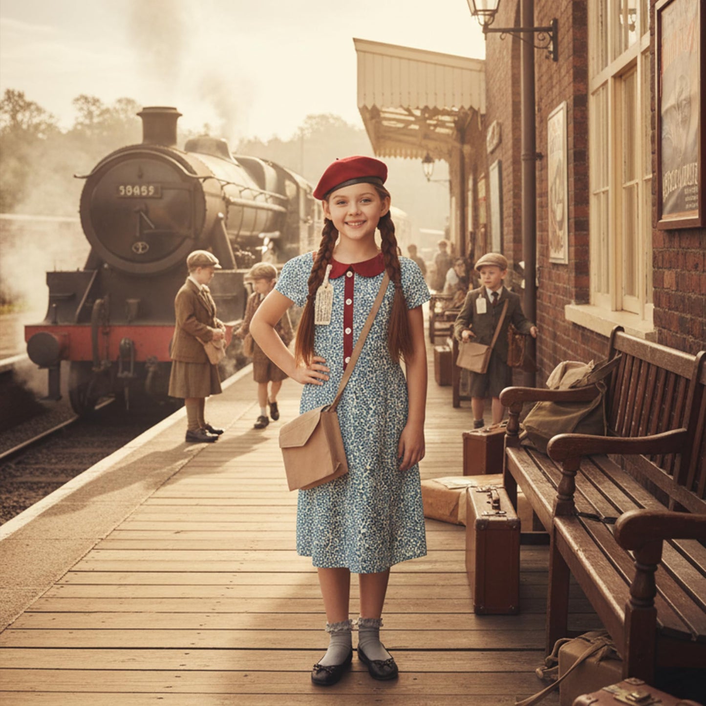My Illusions Girls Evacuee Costume Medium Blue