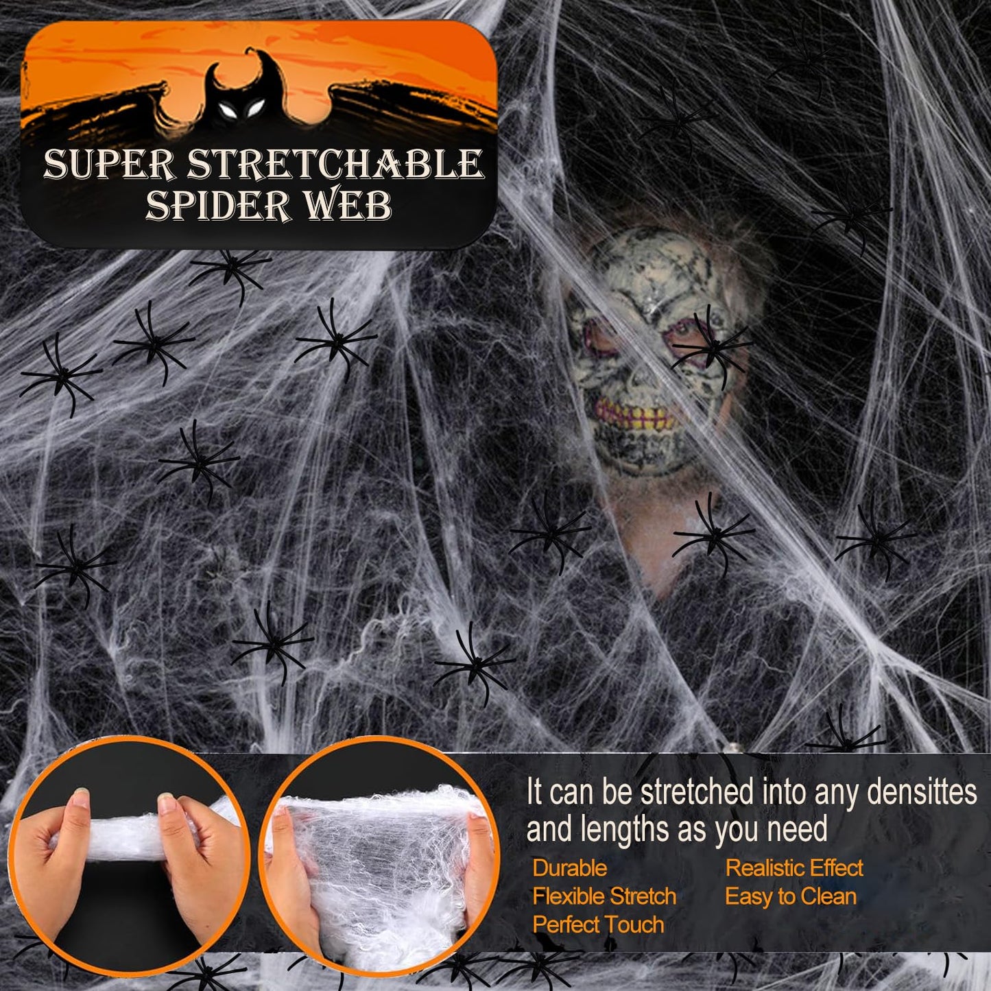 60g Halloween Spider Web Decorations, with 30pcs Fake Spiders, Stretchable Cobwebs for Halloween Decorations