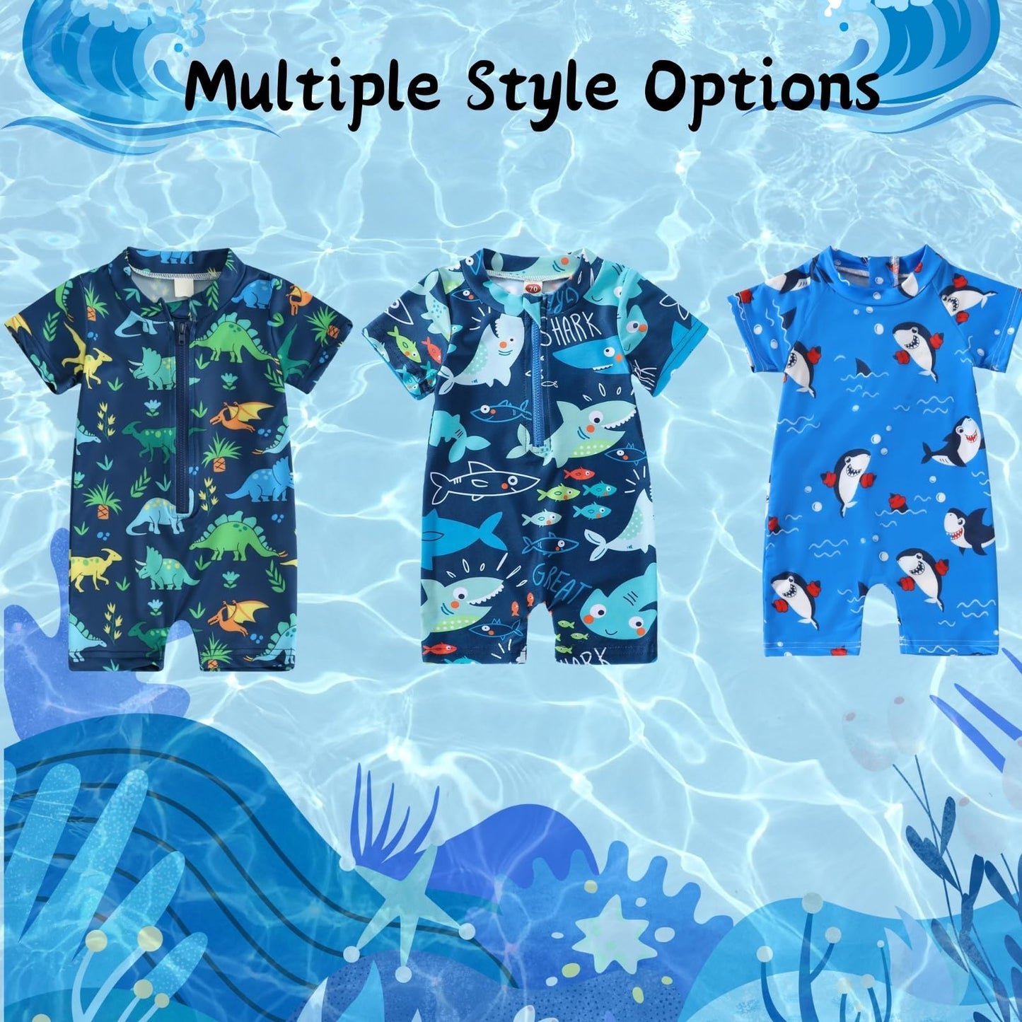 HAGOT Baby Boy Swimsuit, Infant Baby Swimming Costume, One Piece Zipper Swimwear Toddler, Beach Bathing Suits