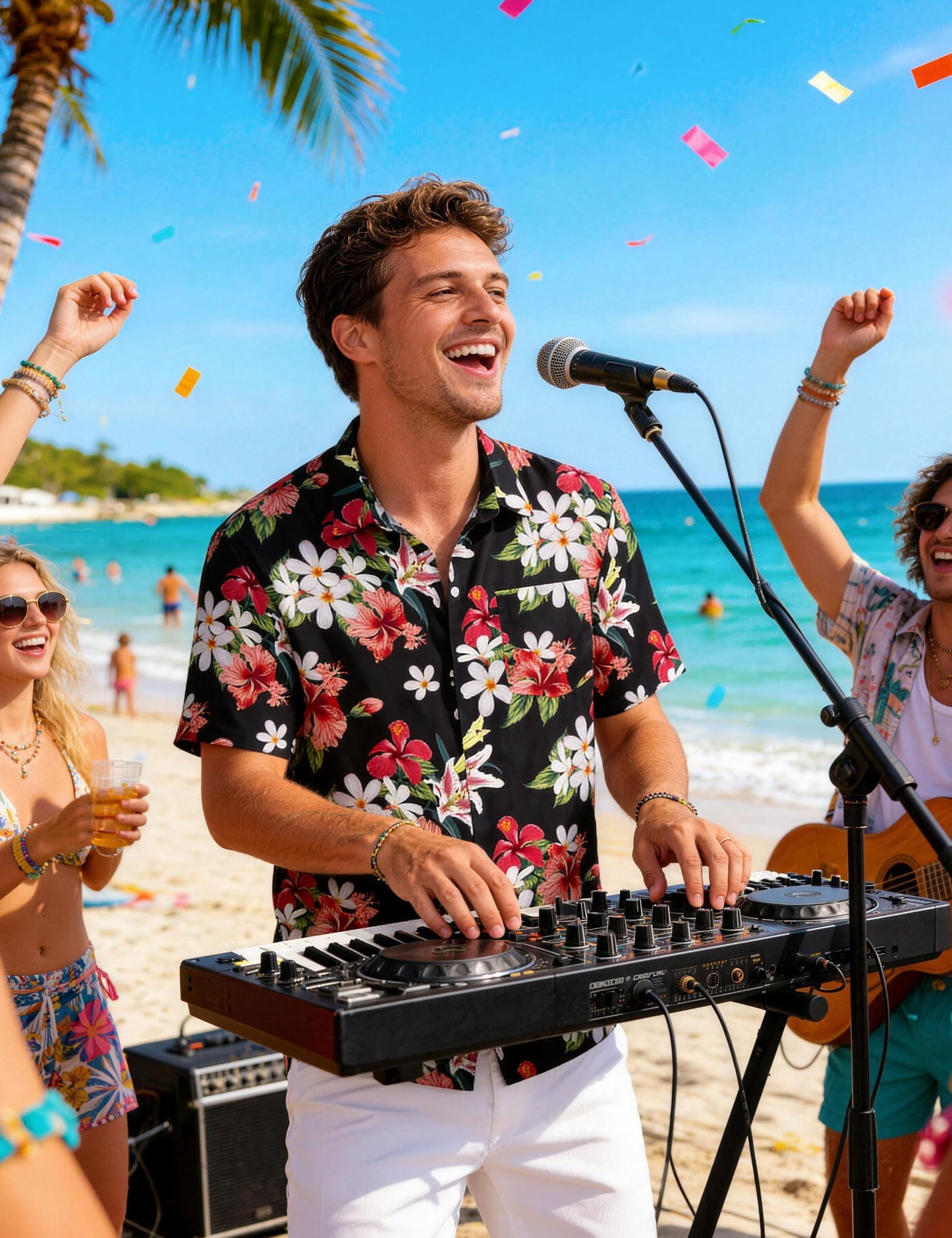Men's Hawaiian Shirt Short Sleeve with Pocket - Black Tropical