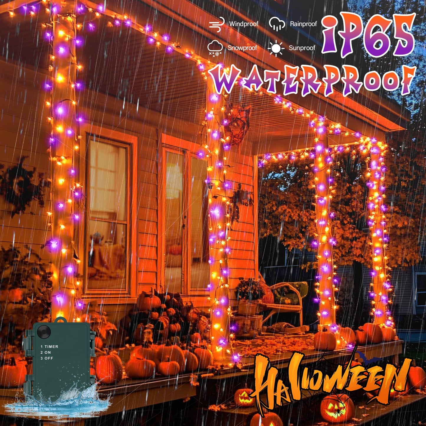 Gcstnn Halloween Decorations Fairy Lights, 16.4FT 50LED Orange-Purple String Lights IP65 Waterproof Battery Operated with 6h Timer, for Halloween,Porch,Autumn,Window,Fall Decoration