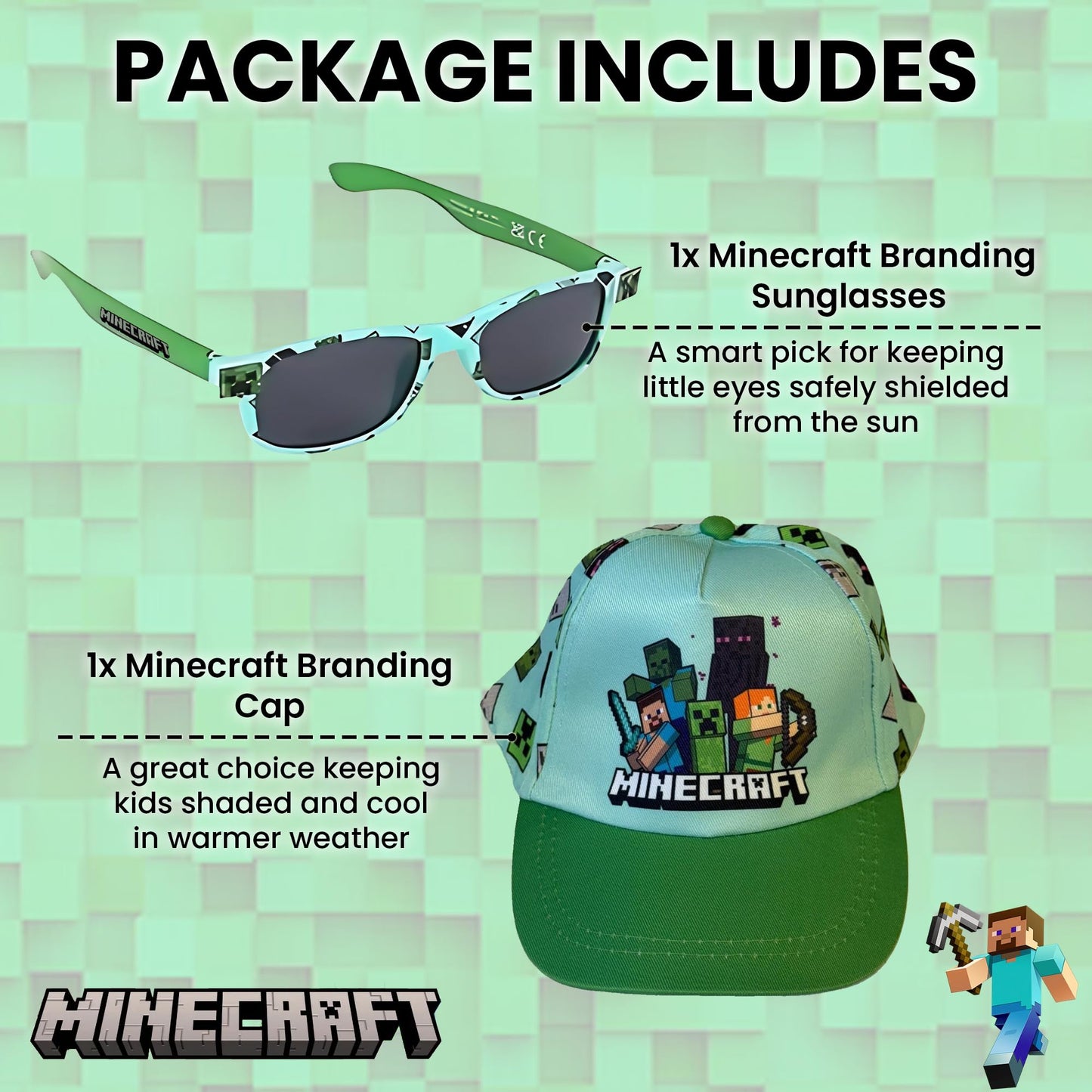 Minecraft Cap and Free Sunglasses Set - Light Blue and Green - Kids (image 4)