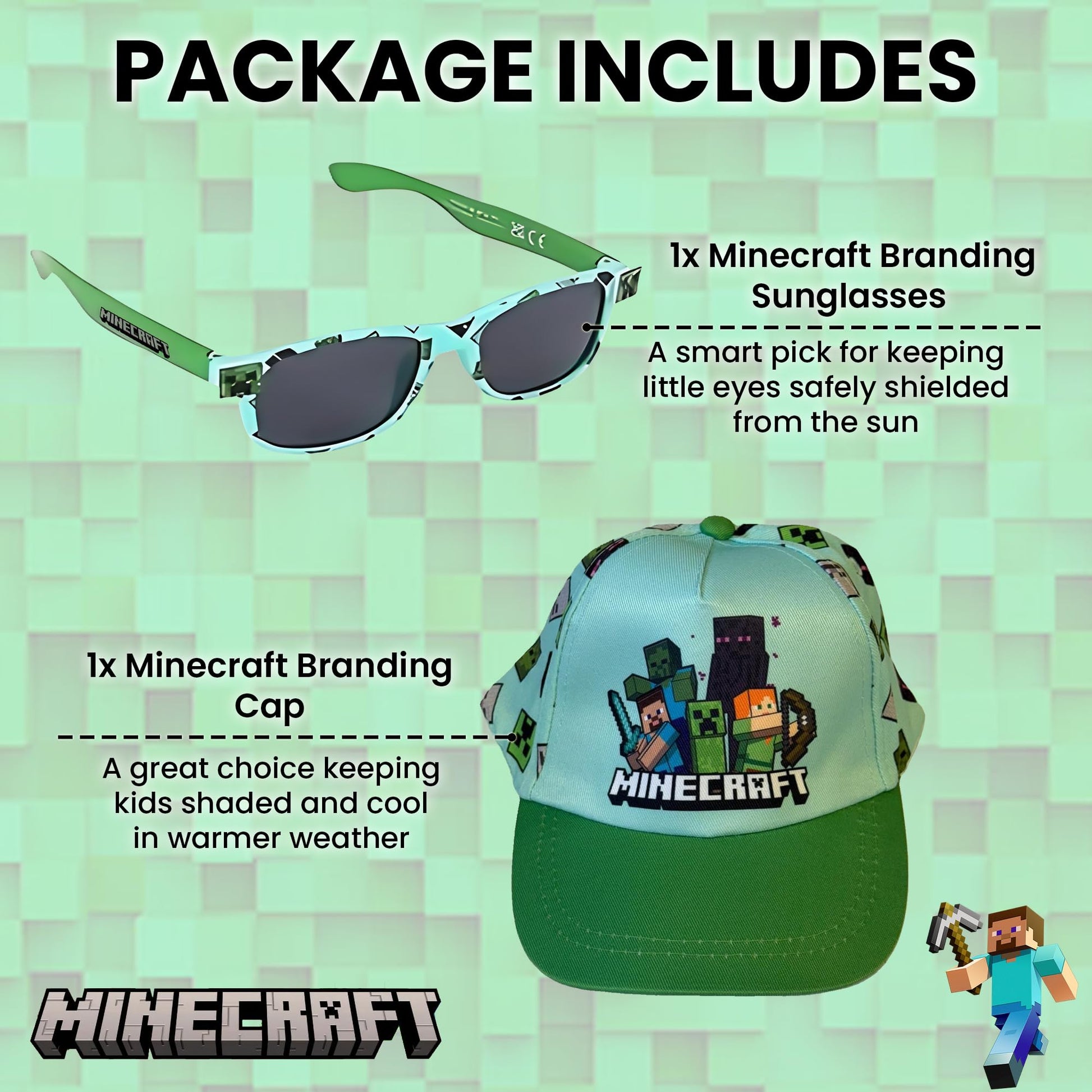 Minecraft Cap and Free Sunglasses Set - Light Blue and Green - Kids (image 4)