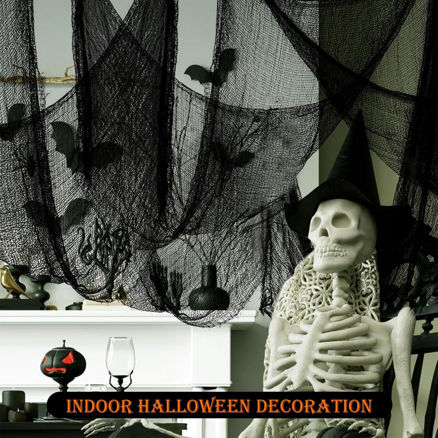 AUXHCYL Halloween Creepy Cloth Decorations, 120 x 600cm Black Spooky Scary Gauze Decor Halloween Decorations for Party Indoor Outdoor