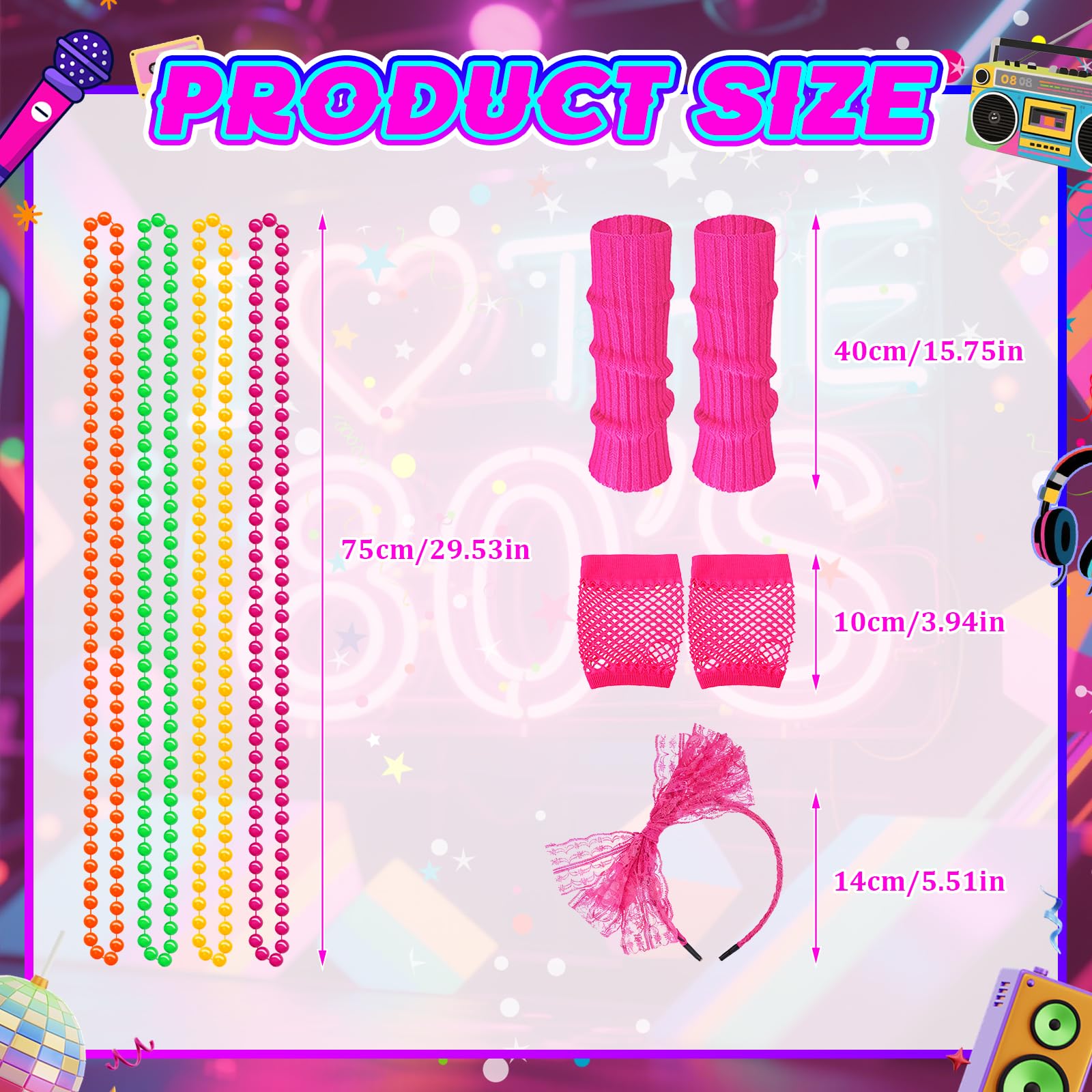 80s Fancy Dress Costume Set - 1980s Accessories Kit with Fishnet (image 3)