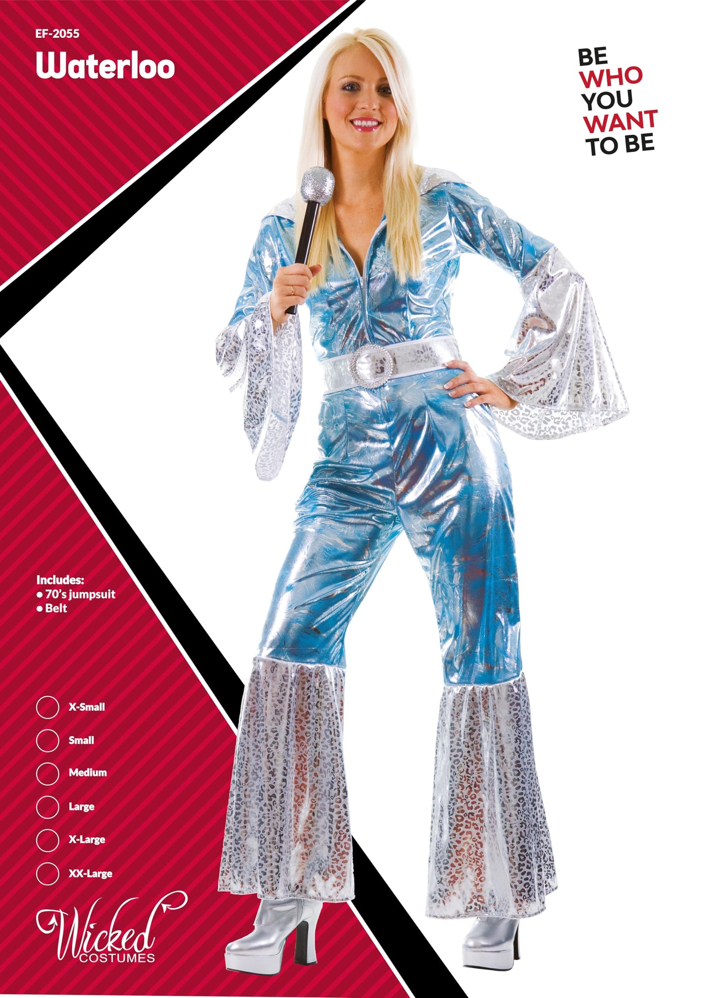 Adult Women's 70s Disco Jumpsuit - Blue Retro Fancy Dress Outfit (image 7)