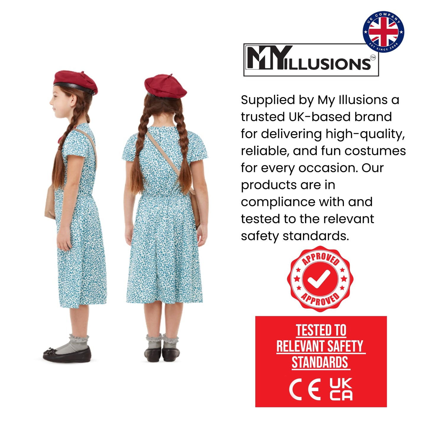 My Illusions Girls Evacuee Costume Medium Blue