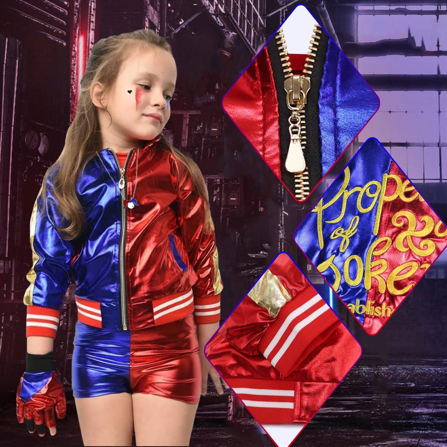 UxClishe 6 Pcs Costume Set, Costume Outfit Cosplay Fancy Dress with Jacket T-shirt Shorts Glove Necklace Temporary Tattoos Costume Kit for World Book Day Halloween Carnival Party