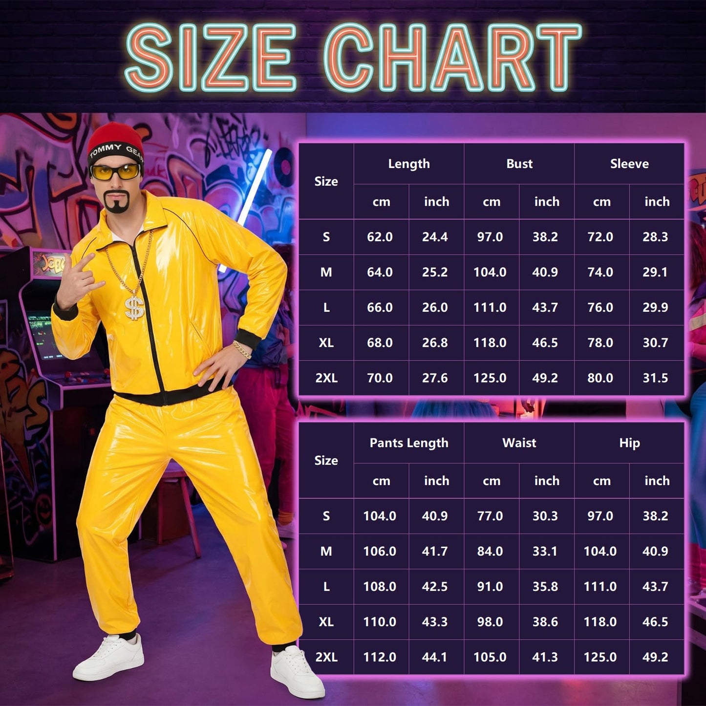 Ali G Costume Adult 90s Rapper Costume Yellow Shell Suit with Hat (image 7)