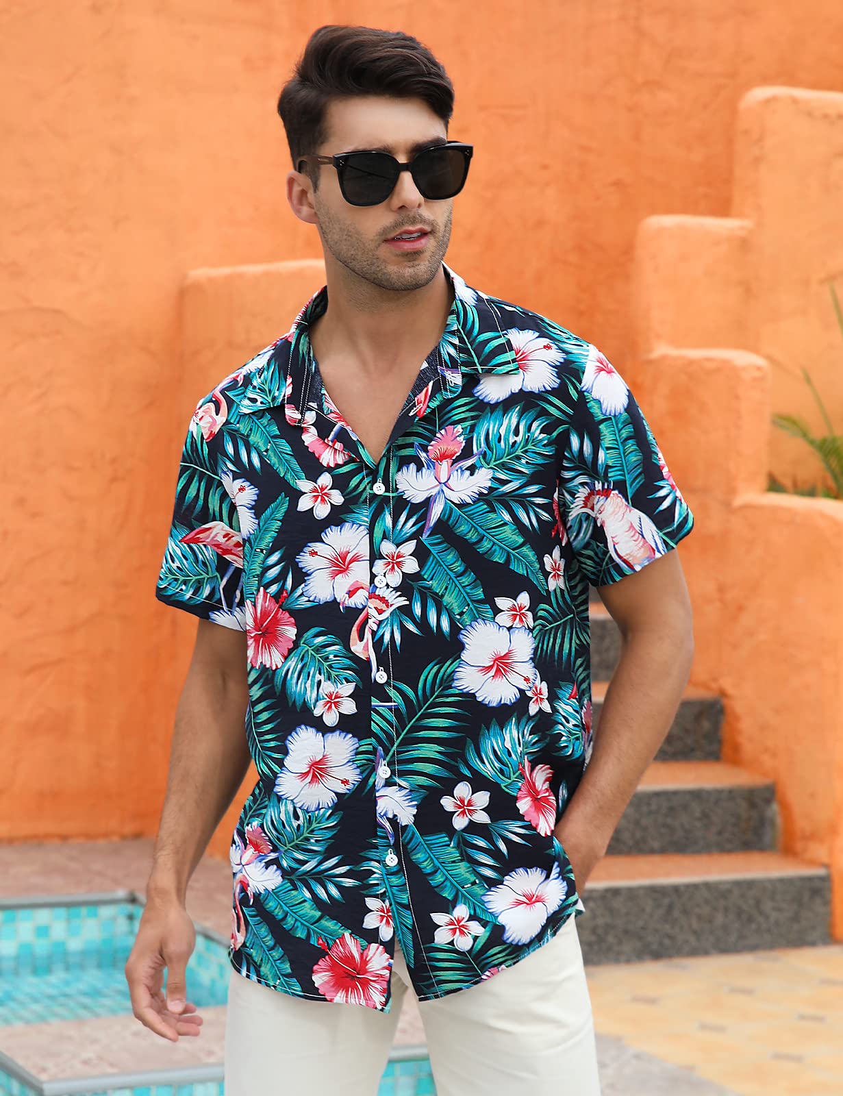Hawaiian Shirt Men Floral Aloha Beach Shirt Casual Short Sleeve