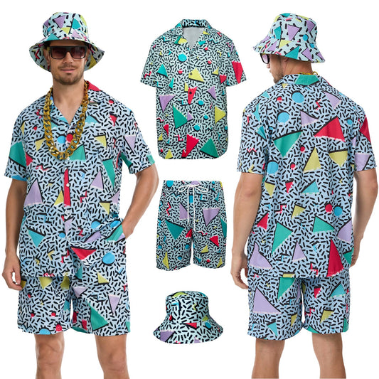 80s fancy dress men hip-hop t-shirts and shorts set retro