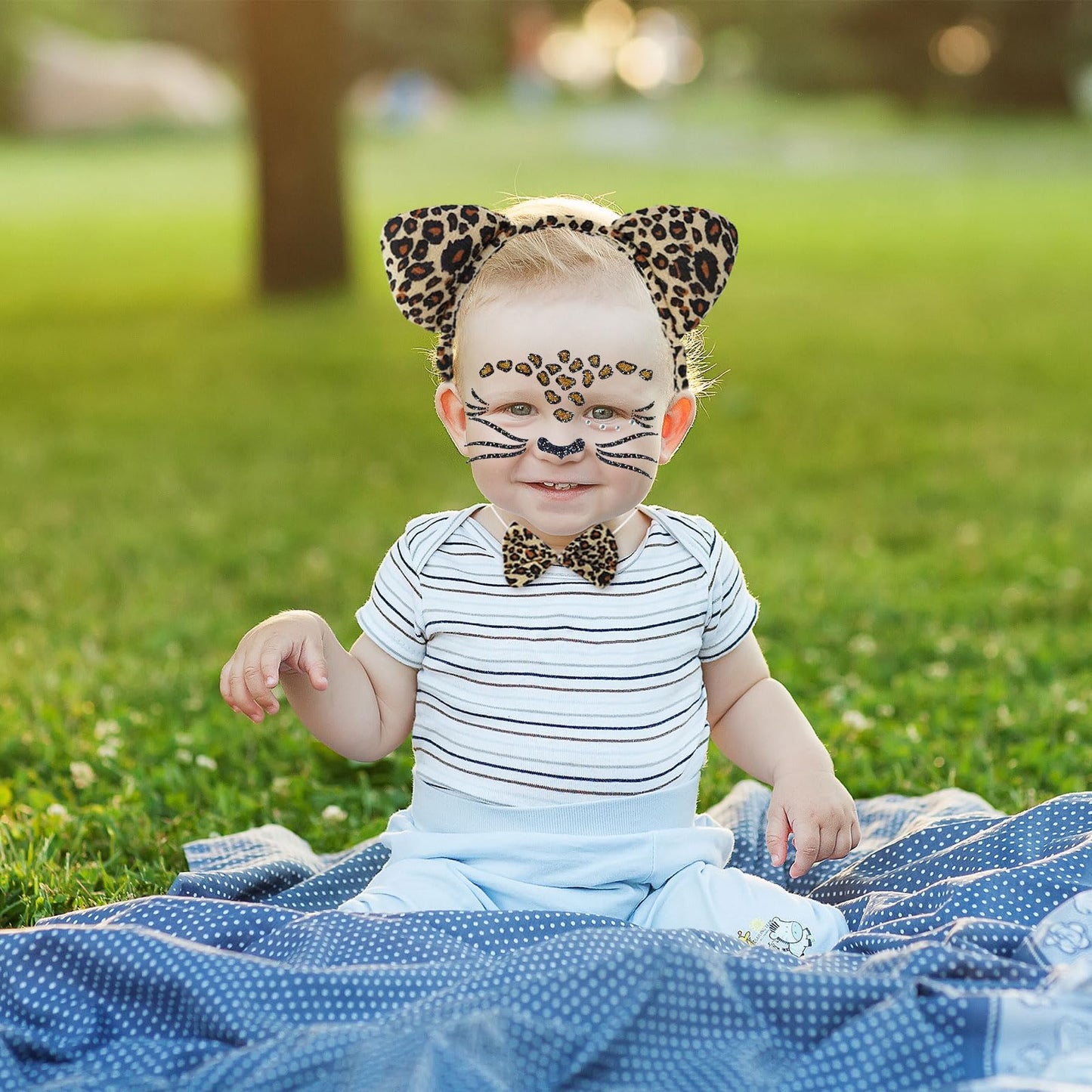 Leopard Print Costume Set - Leopard Face Art Sticker Ear Headband