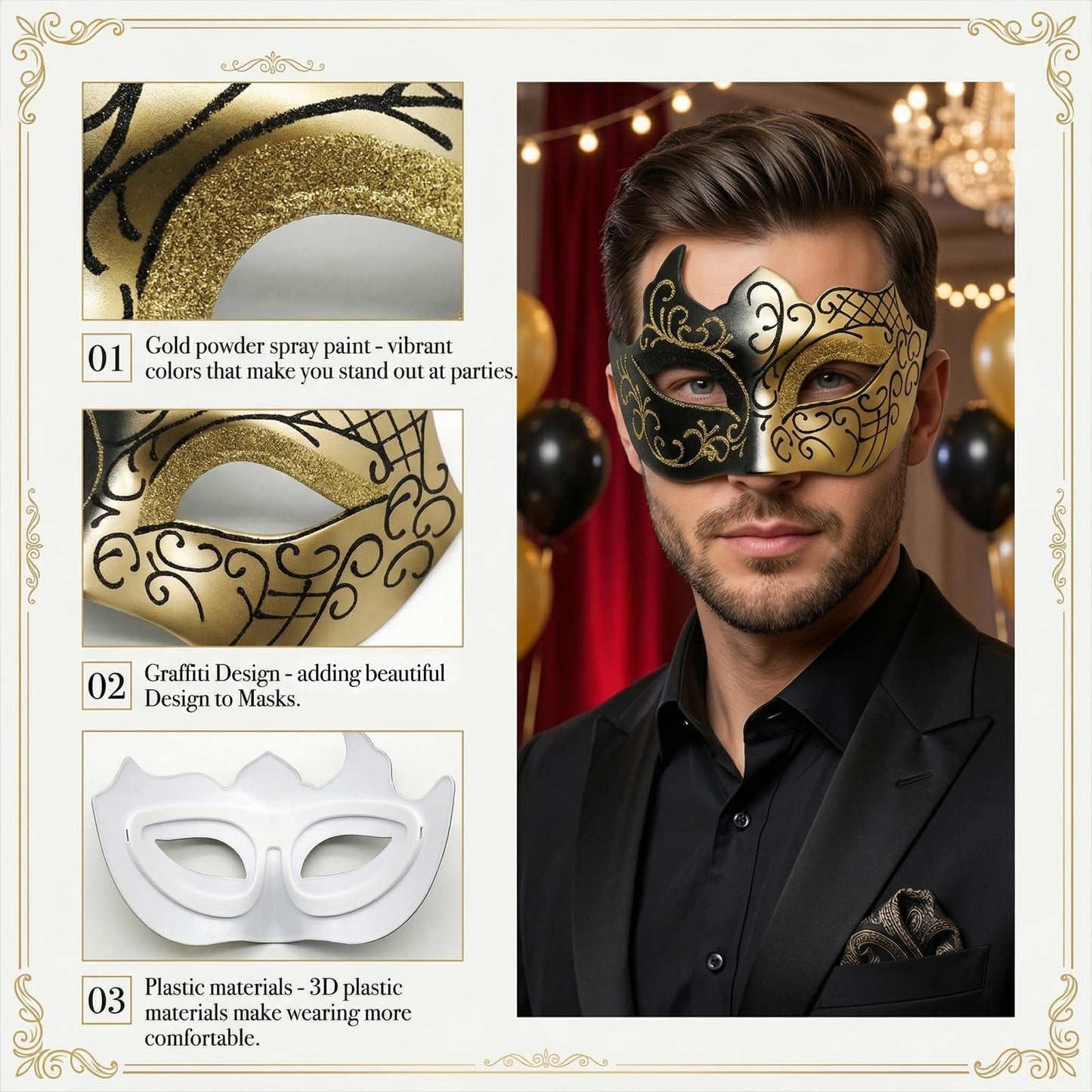 hommova 2 PCS Masquerade Masks for Couple Women Men, Half Face Lace Masquerade Ball Masks for Parties and Bars Halloween Venetian Carnival Party