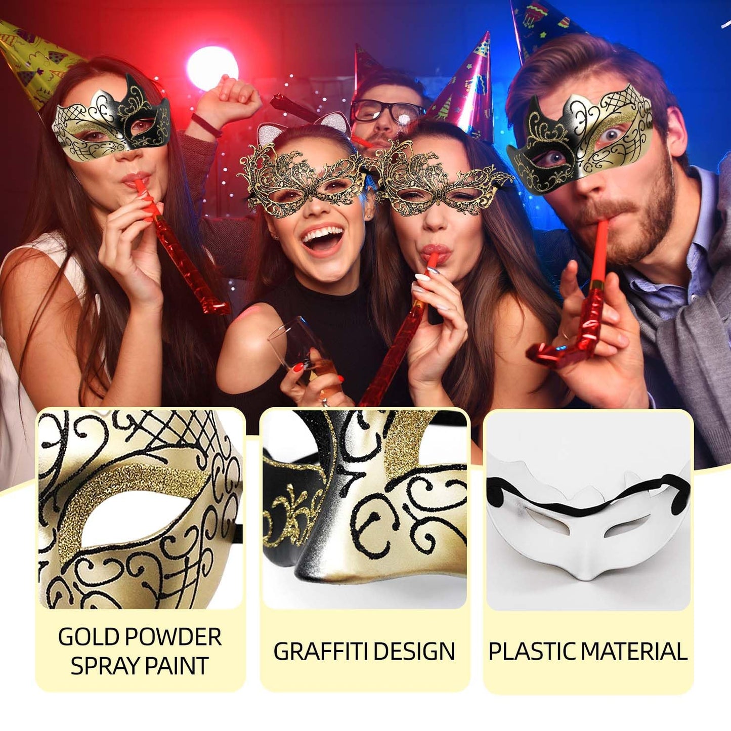 SHIFANQI Masquerade Mask for Men Women, Masquerade Ball Masks for Couples, Halloween Costumes Lace Eye Mask for Venetian Party, Prom, Carnival, Mardi Gras, Cosplay, Gold A