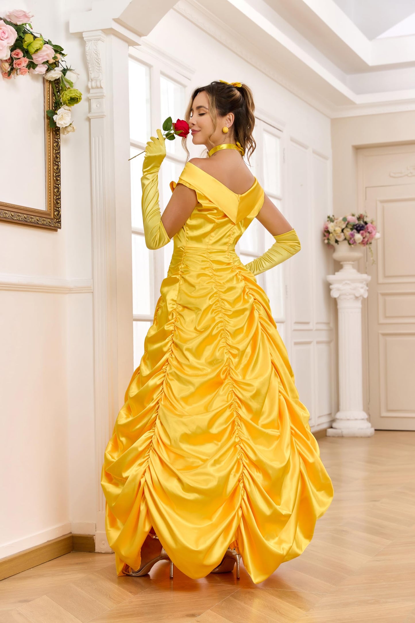 Princess Belle Costume Women Beauty Fairytale Long Dress Gown Off (image 5)