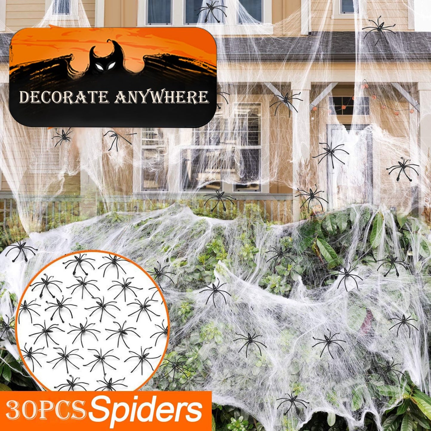 60g Halloween Spider Web Decorations, with 30pcs Fake Spiders, Stretchable Cobwebs for Halloween Decorations