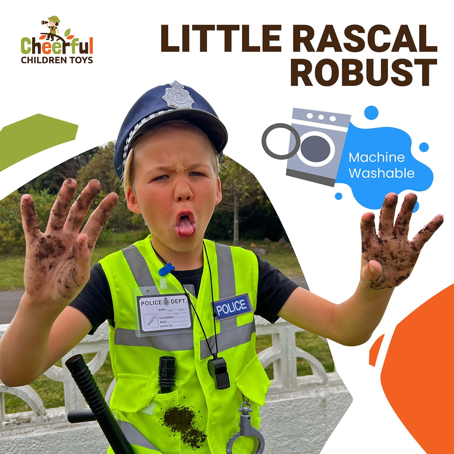 Cheerful Children Toys Kids Police Costume - 10 Pcs Police Officer Outfit Dress Up - Ideal for Boys & Girls Aged 3-7 - Include Vest & Hat - Kids Fancy Dress for Roleplay, Halloween, & STEM Learning