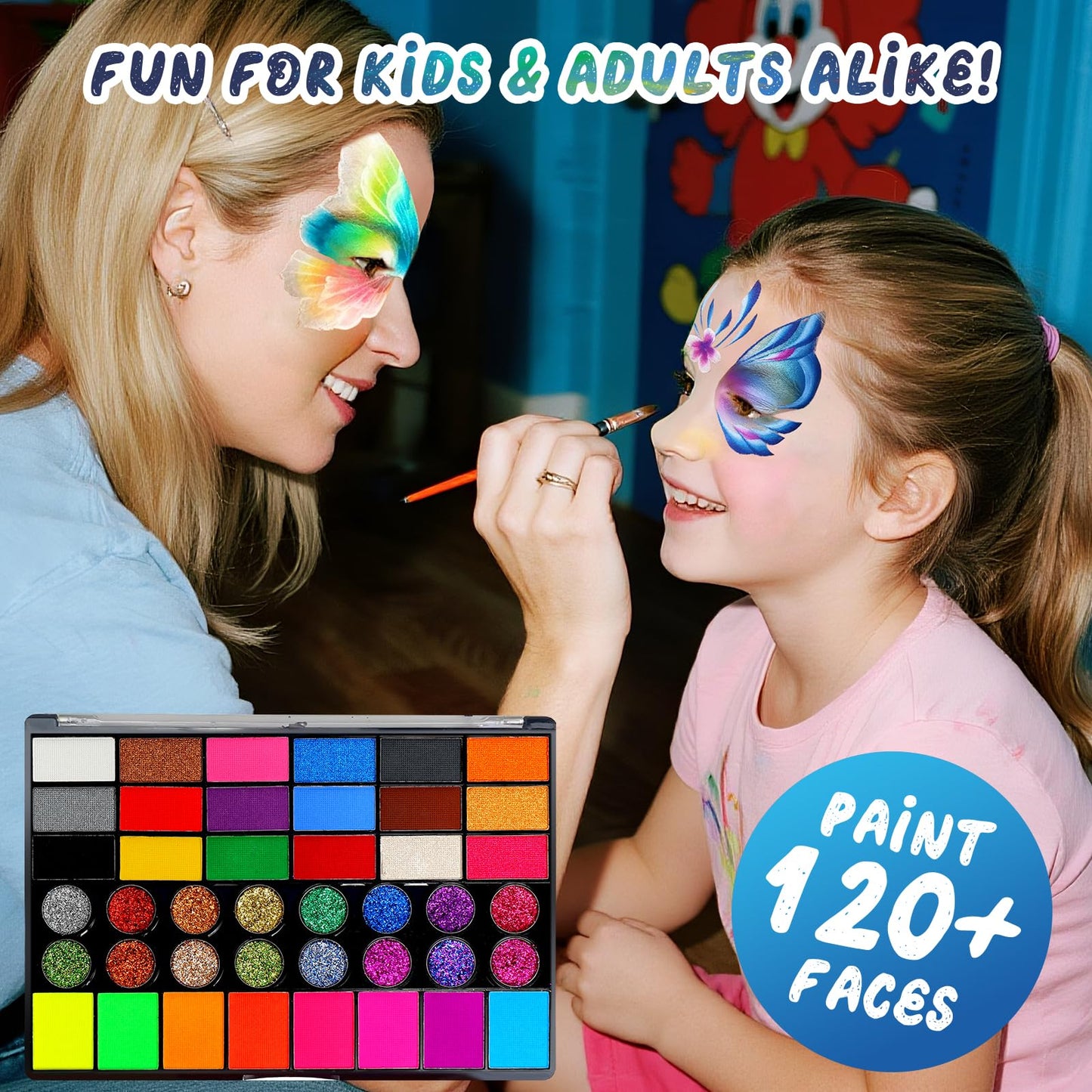 Face Painting Kit for Kids, 42 Colors Professional Face Paint Kit, Body Paint Set with Stencils, Brush, Gems, for Carnival, Halloween, Costume Makeup, Children's Day, Parent-Child Companionship Gifts