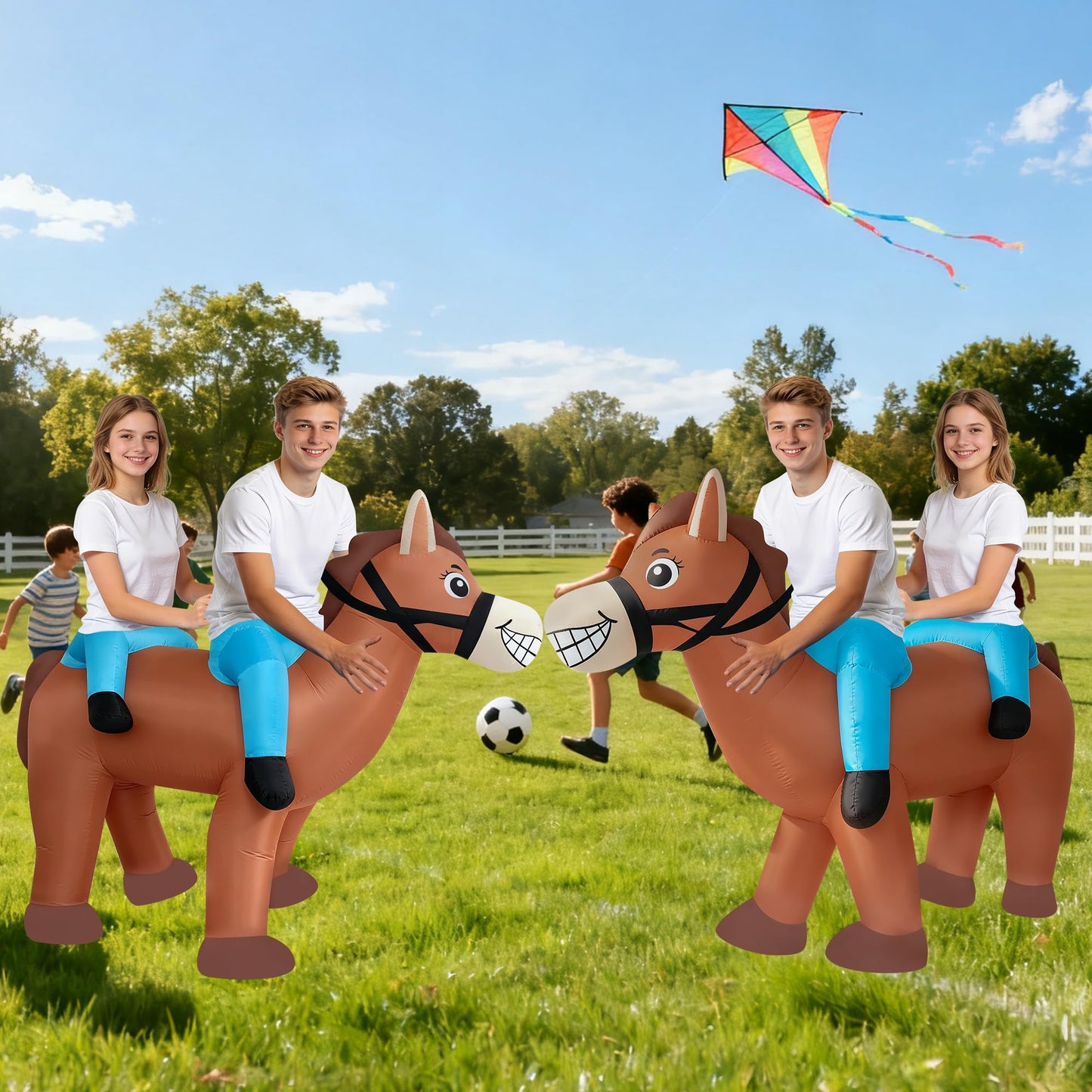 AkieBy Inflatable Double Rider Horse Costume for Adults, Funny 2-Person Ride-On Tandem Horse Blow Up Suit for Halloween,Cosplay,Party,Christmas,Birthday