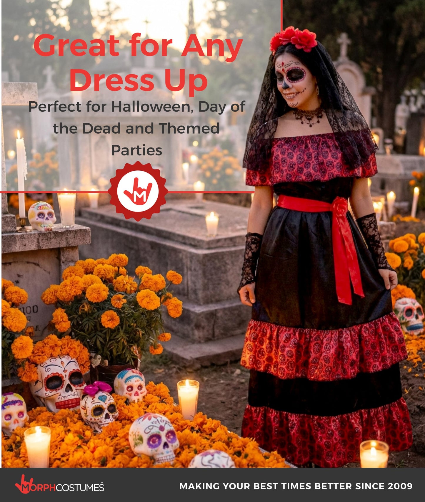 Morph Day Of The Dead Costumes For Women, Dia De Los Muertos Costume Women, Womens Halloween Costume Adult, X-Large