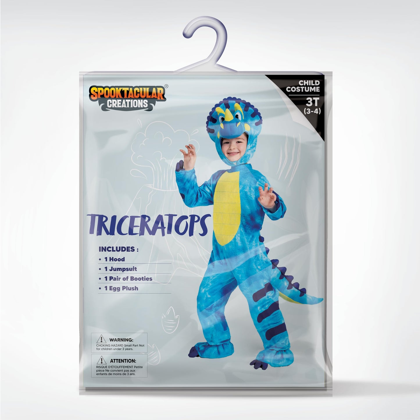 Spooktacular Creations Green Triceratops Dinosaur Costume For Kids Dress Up Party,Halloween Trick-or-Treating and Dinosaur Themed Party (Toddler (3-4 yrs))