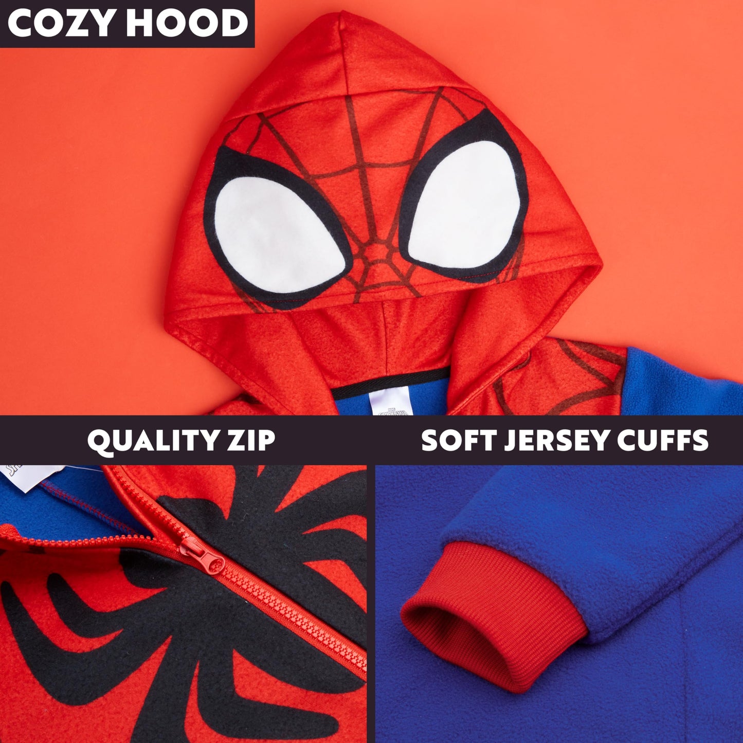 Marvel Spiderman Onesie for Boys, All in One Fleece Pyjamas, Hooded Jumpsuit Loungewear, Cosy Warm Nightwear, Gifts for Boys (5-6 Years, Blue/Red)