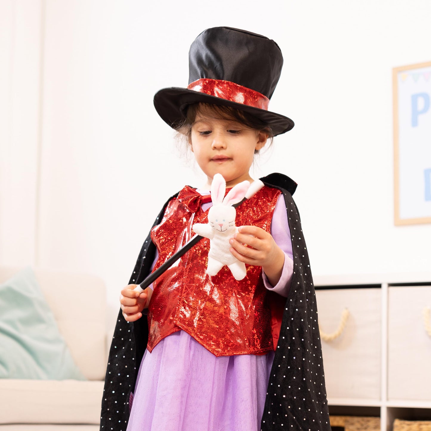 Melissa & Doug Magician Role Play Costume Set - Includes Hat, Cape, Wand, Magic Tricks