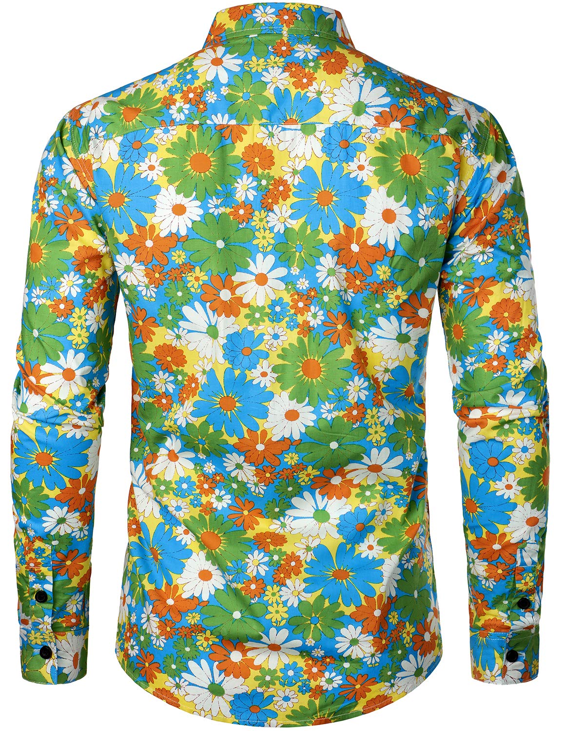 JOGAL Mens Regular fit Floral Dress Shirt Long Sleeve Printed Casual Button Down Shirts Yellow Daisy X-Large