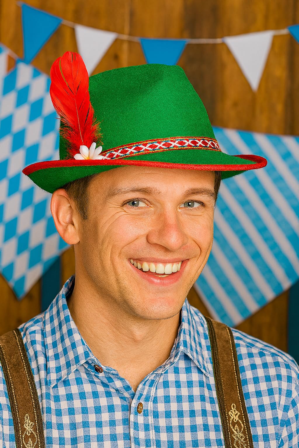 Boland Adult Tyrolean Hat Green – Traditional Oktoberfest Headwear with Feather & Flower – Bavarian Fancy Dress German Hat for Men & Women – Carnival Costume Oktoberfest Accessories