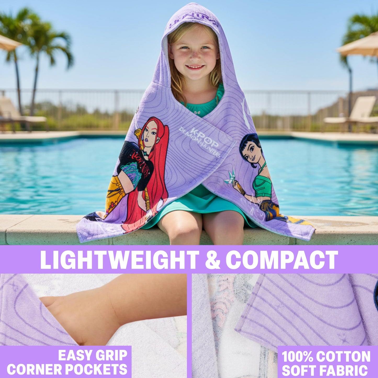 KPop Demon Hunters Huntrix Hooded Towels for Girls - Cotton Bath