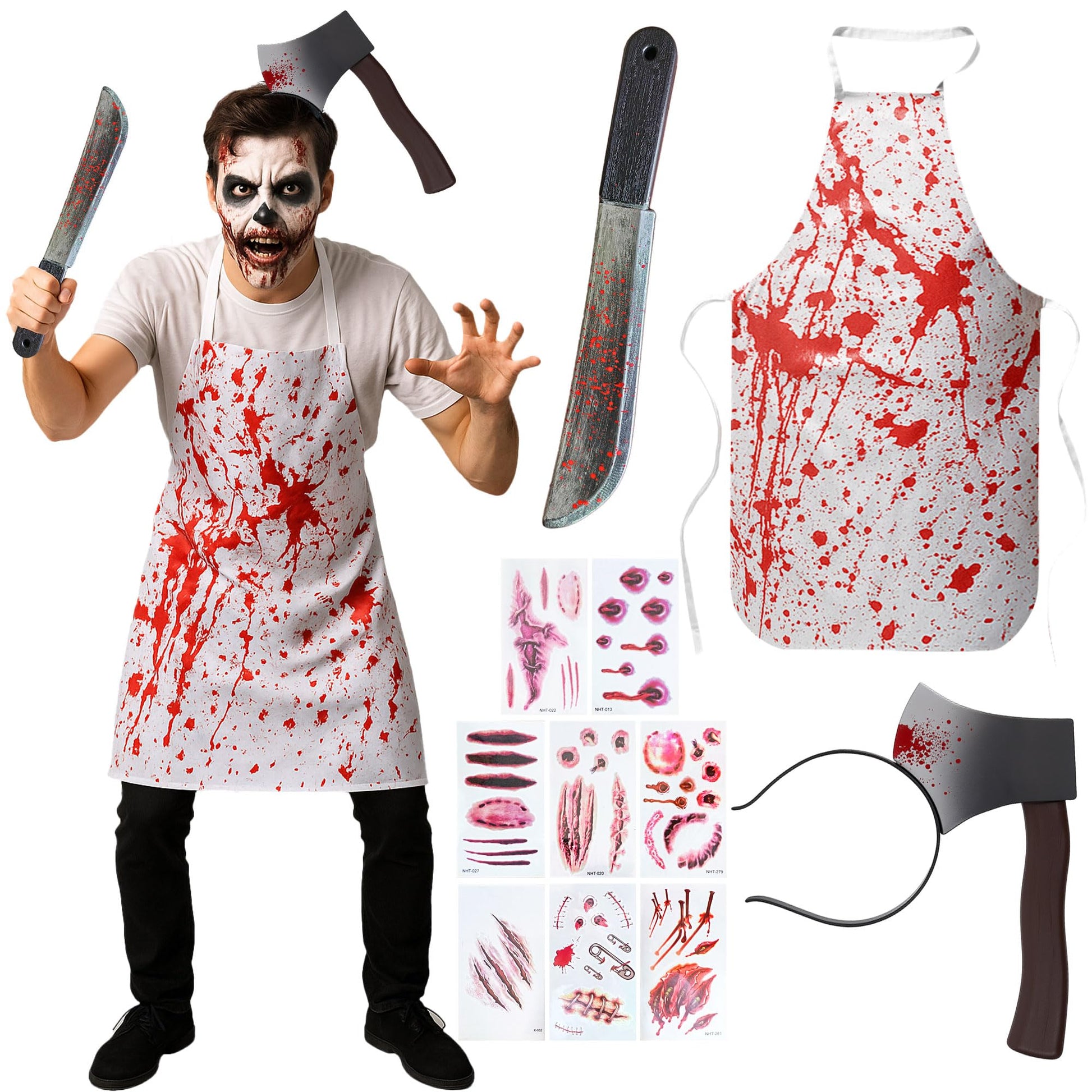 Butcher Halloween Costume Men with Apron - Fake Knife Prop - Fake