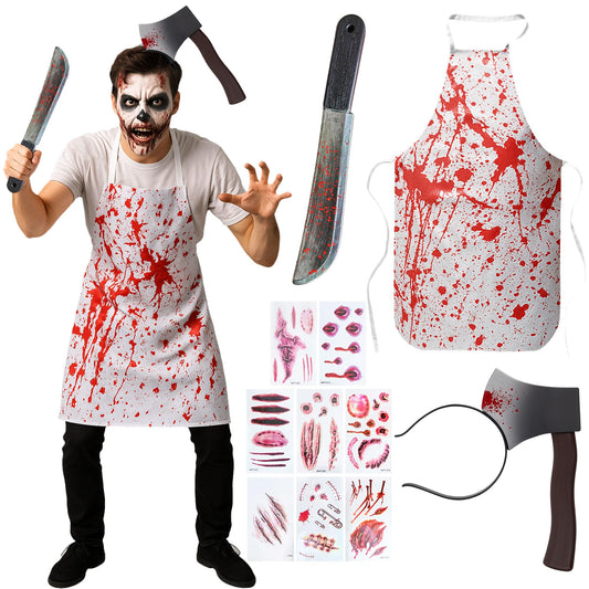 Butcher Halloween Costume Men with Apron - Fake Knife Prop - Fake