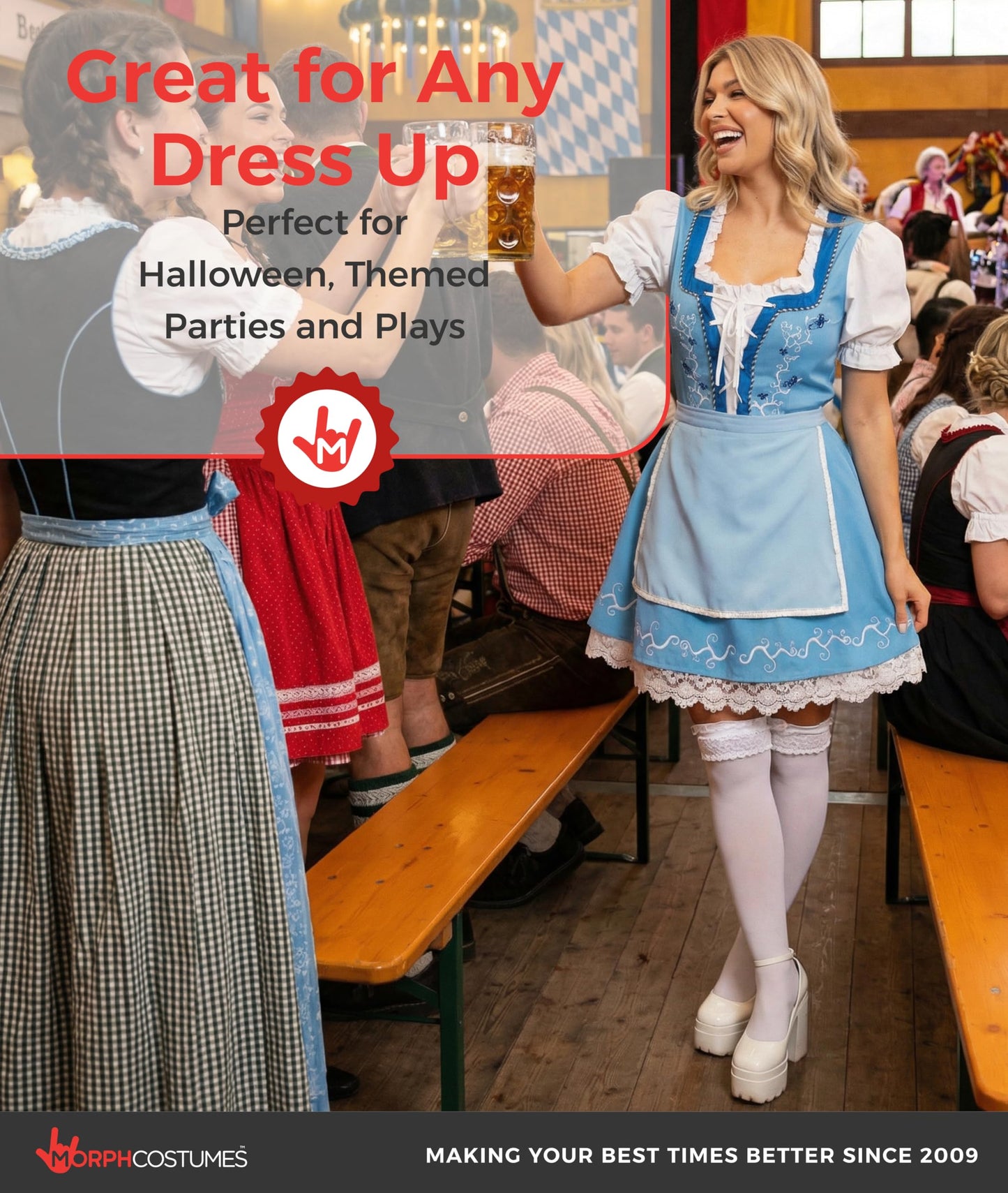 Morph Blue Oktoberfest Outfit Women, October Festival Costume Women, Dirndl Dress Womens Oktoberfest Costume Bavarian M