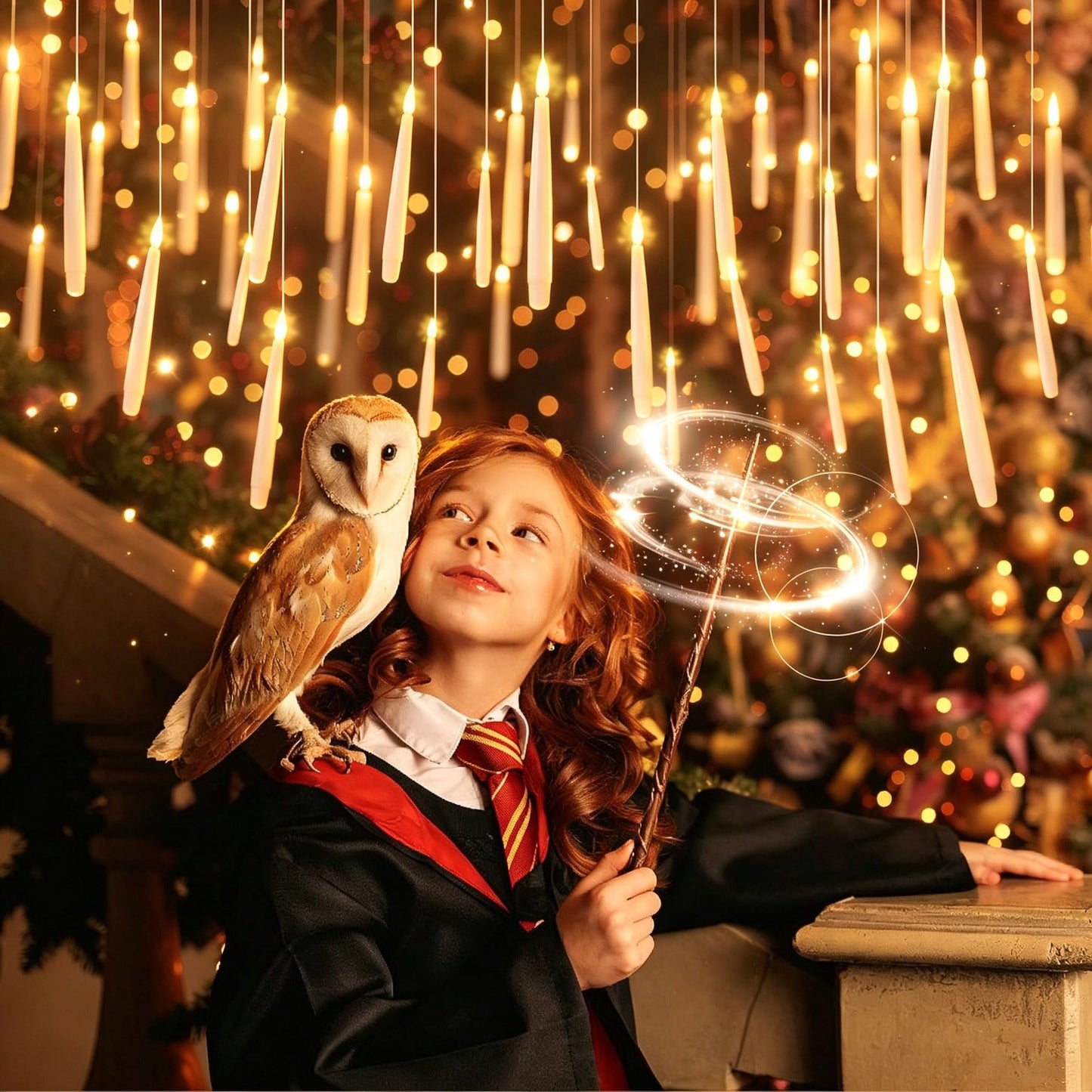 20Pk Harry Potter Floating LED Candles with Wand Remote - Flameless Flickering Taper Lights, AAA Battery Operated (Not Included) - Ideal for Christmas Halloween Party Bedroom Decor, Wizard Gifts