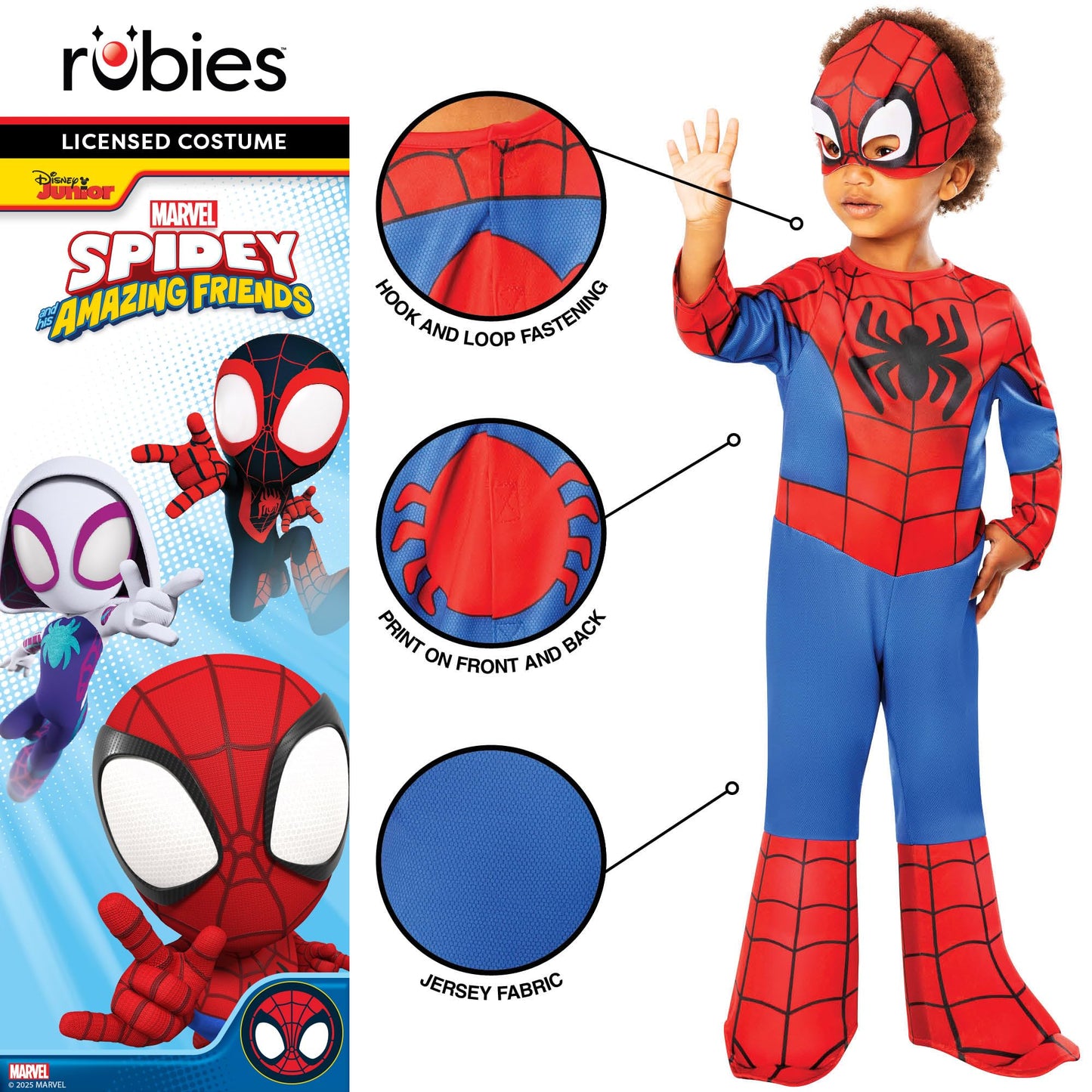 Ribie's Offical Spideman Marvel Costume, Kids Fancy Dress, Cartoon, Spidey Classic - Size 2-3
