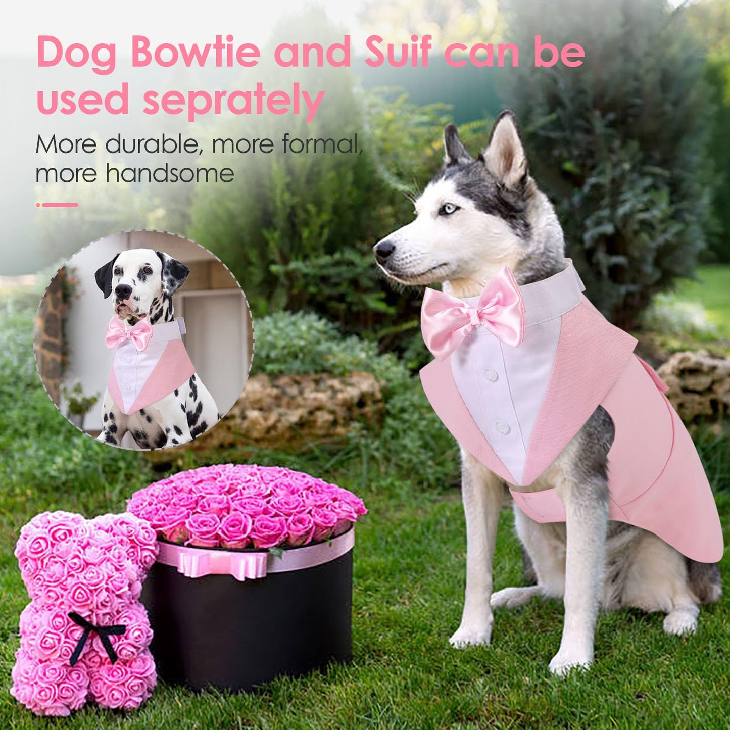 Dog Tuxedo - Pink Tuxedo for Dogs Formal Dogs Suit and Bandana Set