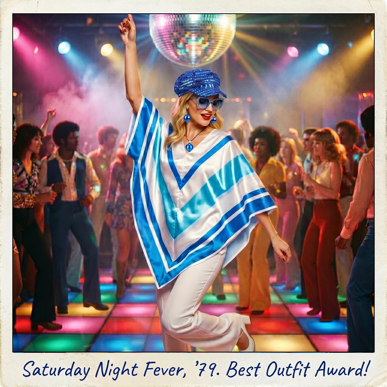 ABBA Outfits for Women - 70s Disco Fancy Dress Set with Pop Poncho (image 5)