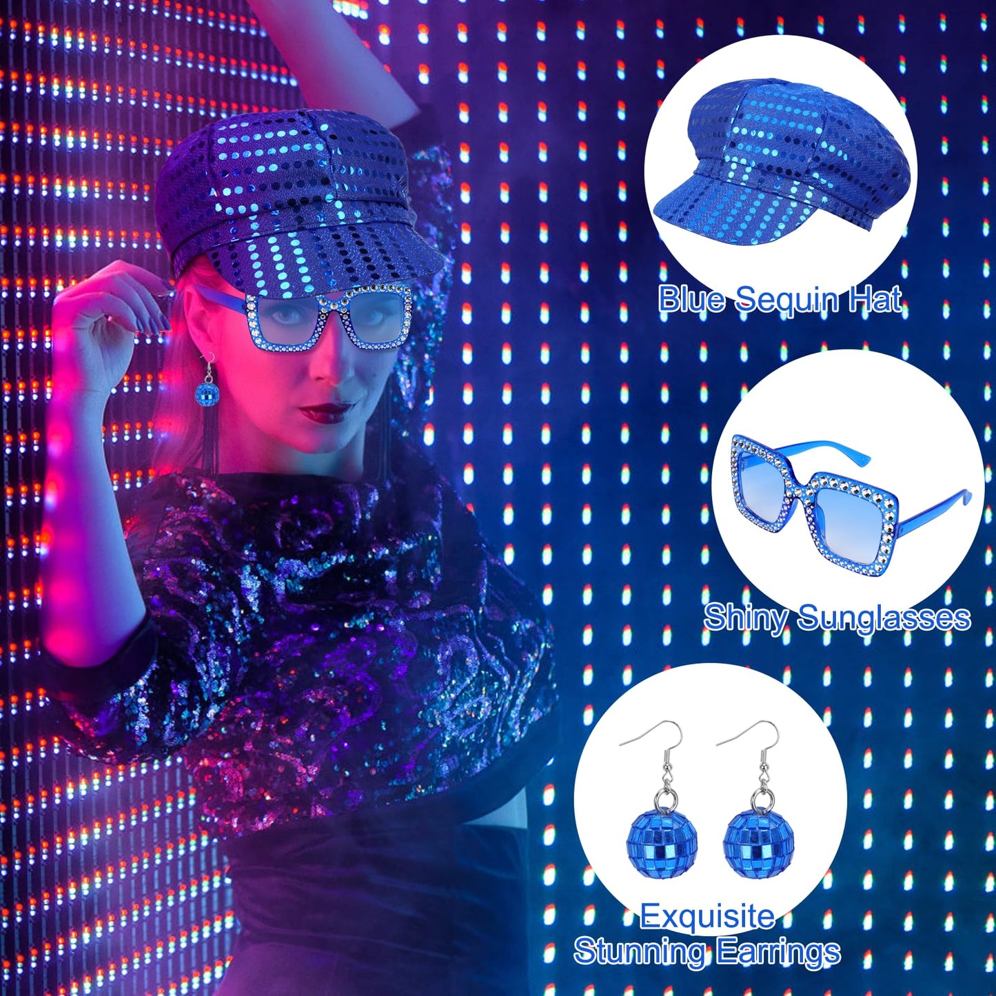 Sequin Blue Hat for ABBA Adults 70s Accessories for ABBA with Blue (image 3)