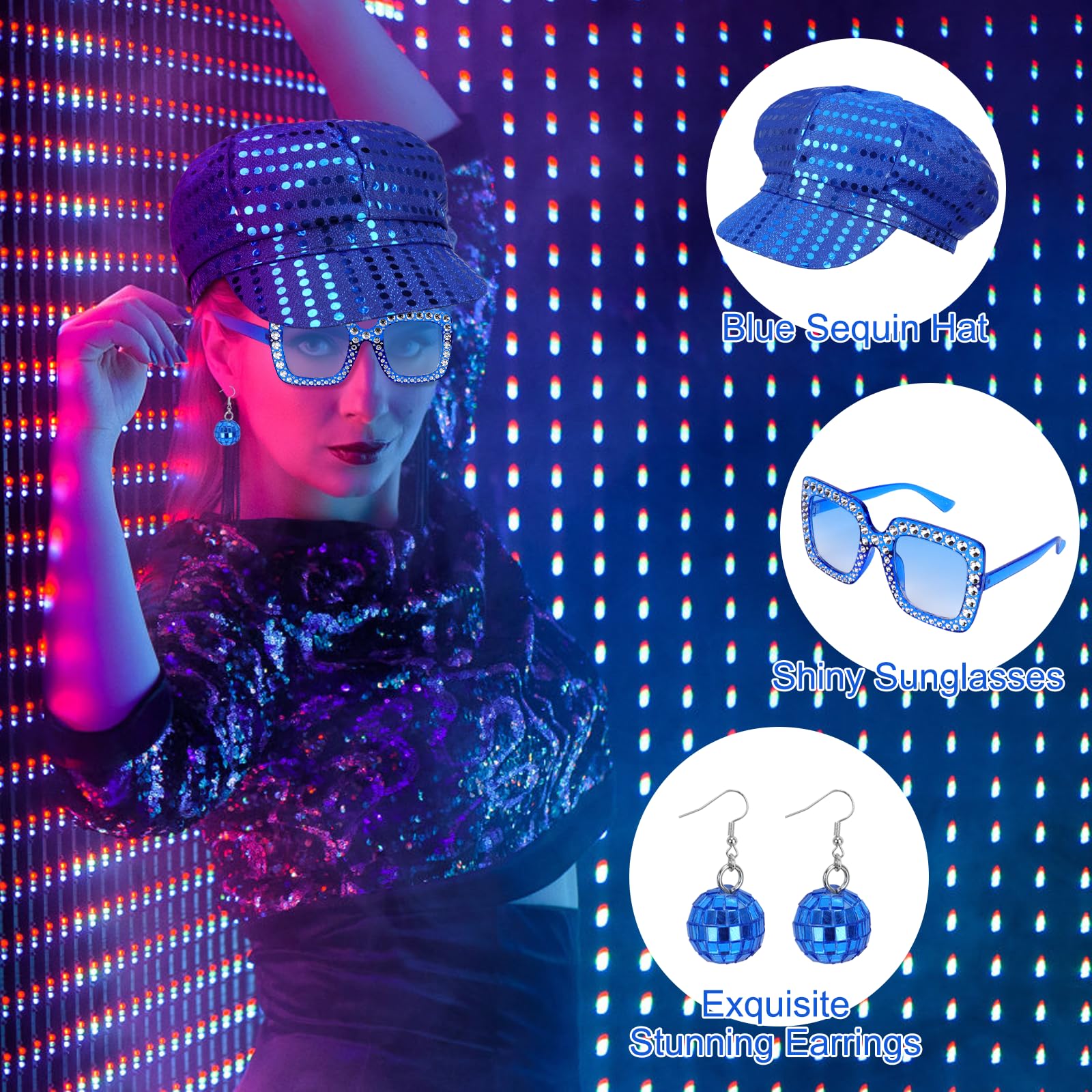 Sequin Blue Hat for ABBA Adults 70s Accessories for ABBA with Blue (image 3)