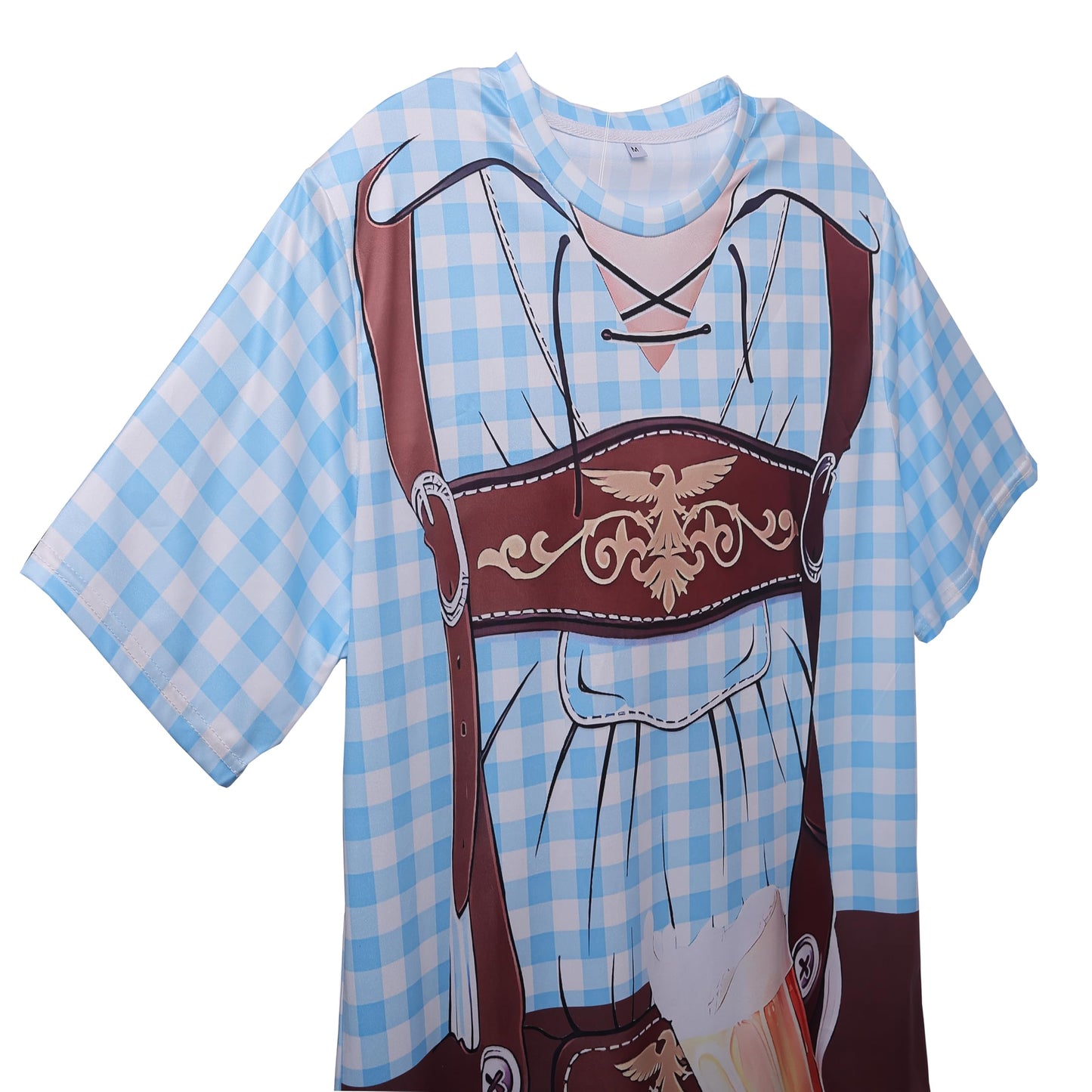 LIKPOJA Men's Bavarian Oktoberfest Costume Shirts German Beer Short Sleeve T-Shirts for Adult(Blue A,XL)