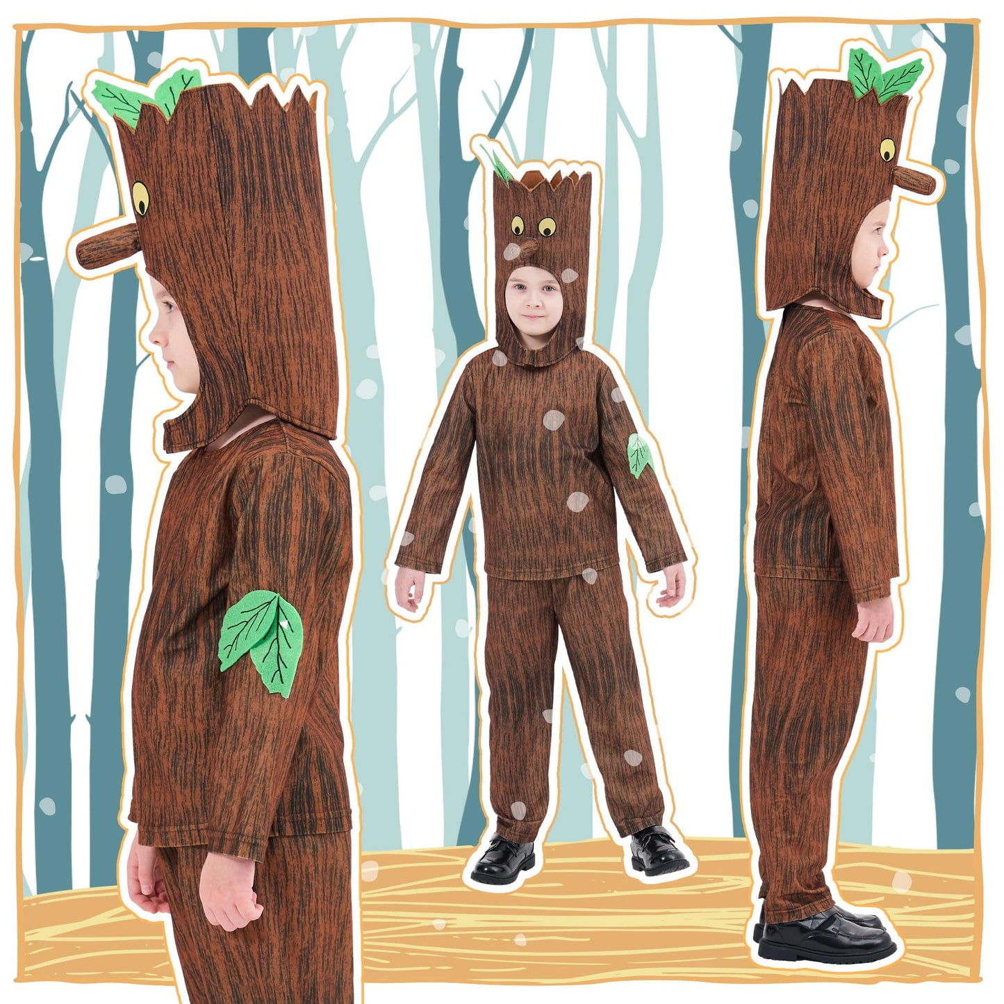 CosExpress World Book Day Costume for Girls Boys - Stick Tree Fancy Dress for Kids Book Character - Book Week 7-8Y