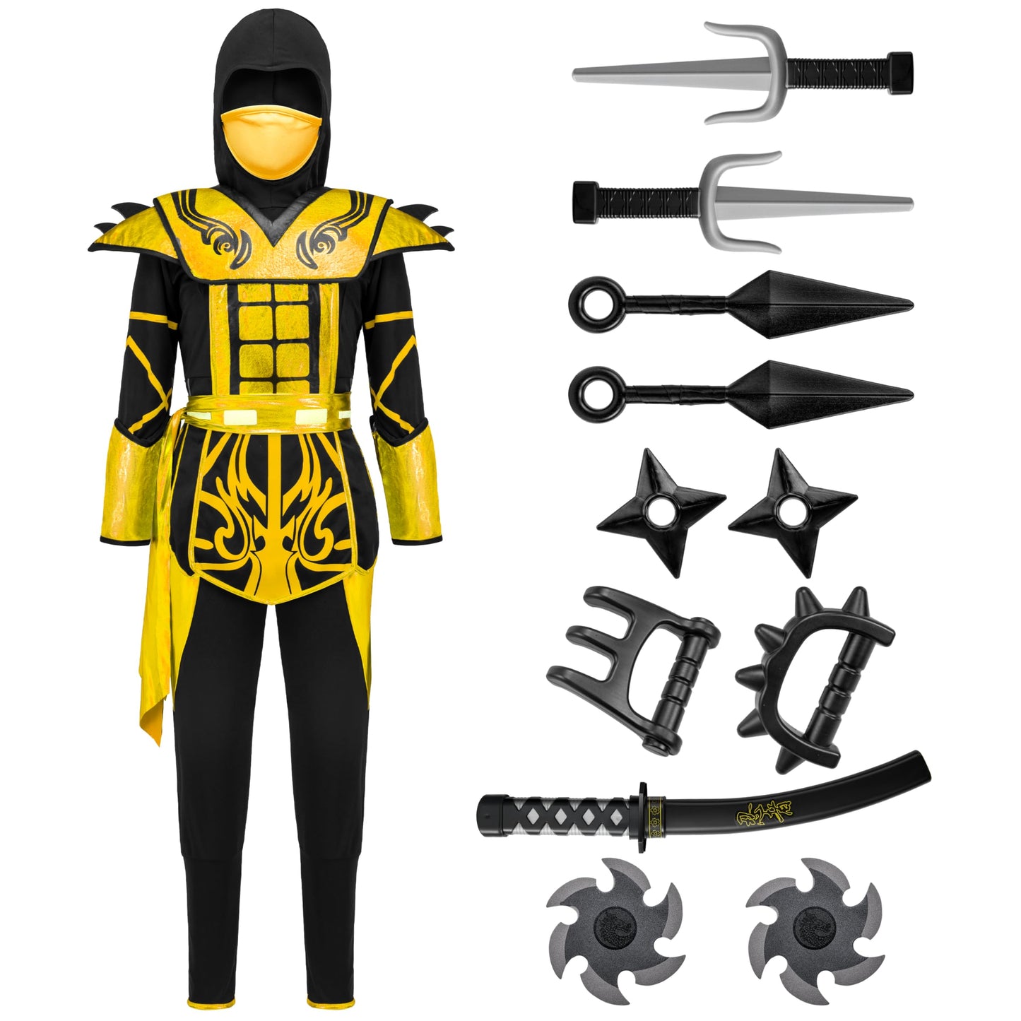 Spooktacular Creations Halloween dress up for Child Boy Golden Ninja costume (Large (10-12 yrs))