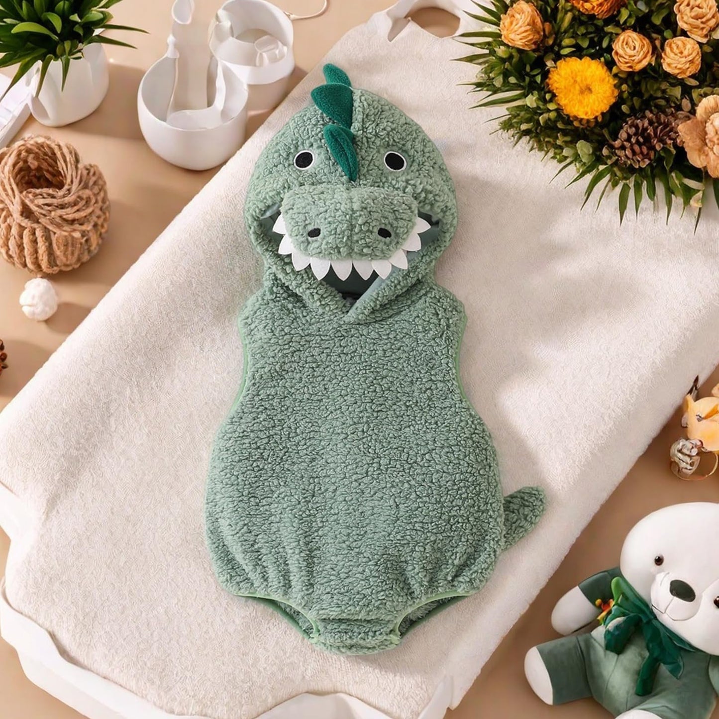 Baby Boy Girl Dinosaur Costume Sleeveless Animals Hooded Romper Infants Cartoon Halloween Cosplay Costumes Jumpsuit (Turquoise, 3-6 Months)